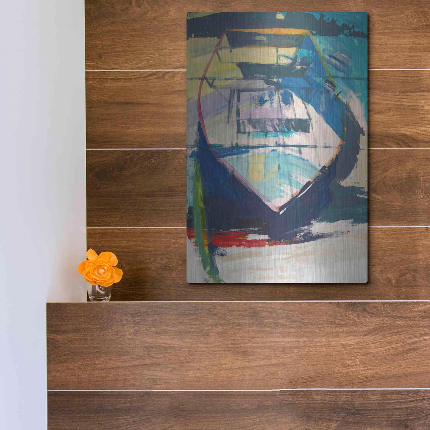 Luxe Metal Art 'Red Green Skiff' by Beth Forst, Metal Wall Art,12x16