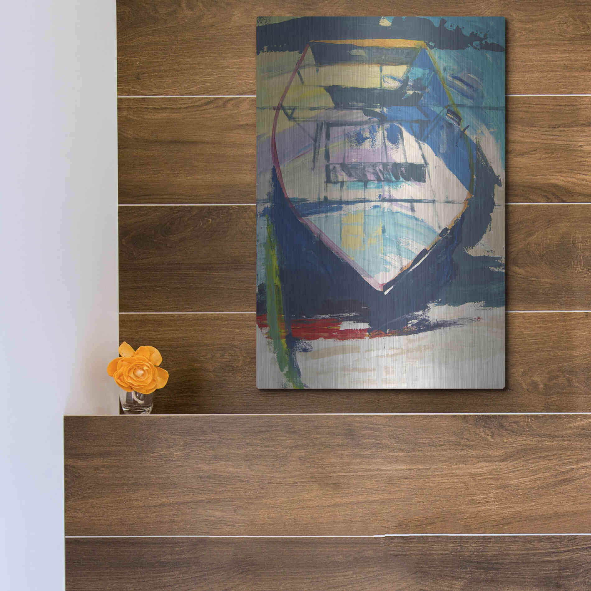 Luxe Metal Art 'Red Green Skiff' by Beth Forst, Metal Wall Art,12x16