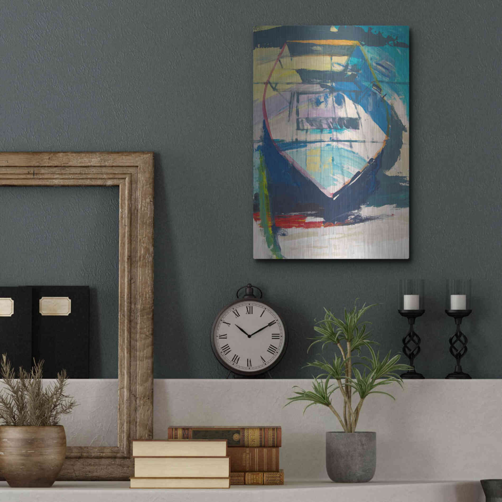 Luxe Metal Art 'Red Green Skiff' by Beth Forst, Metal Wall Art,12x16