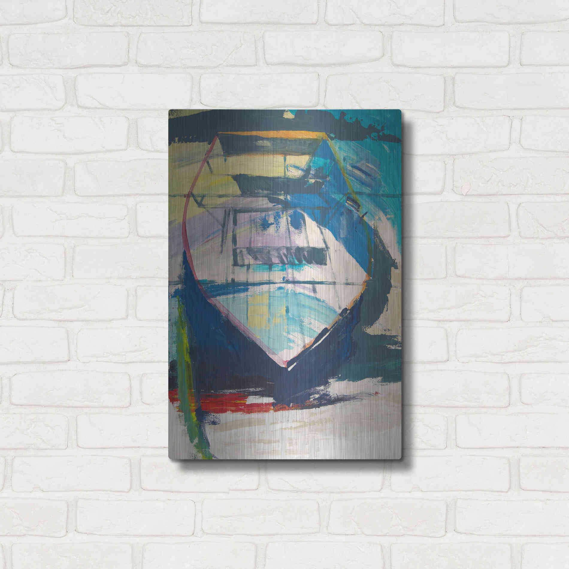 Luxe Metal Art 'Red Green Skiff' by Beth Forst, Metal Wall Art,16x24