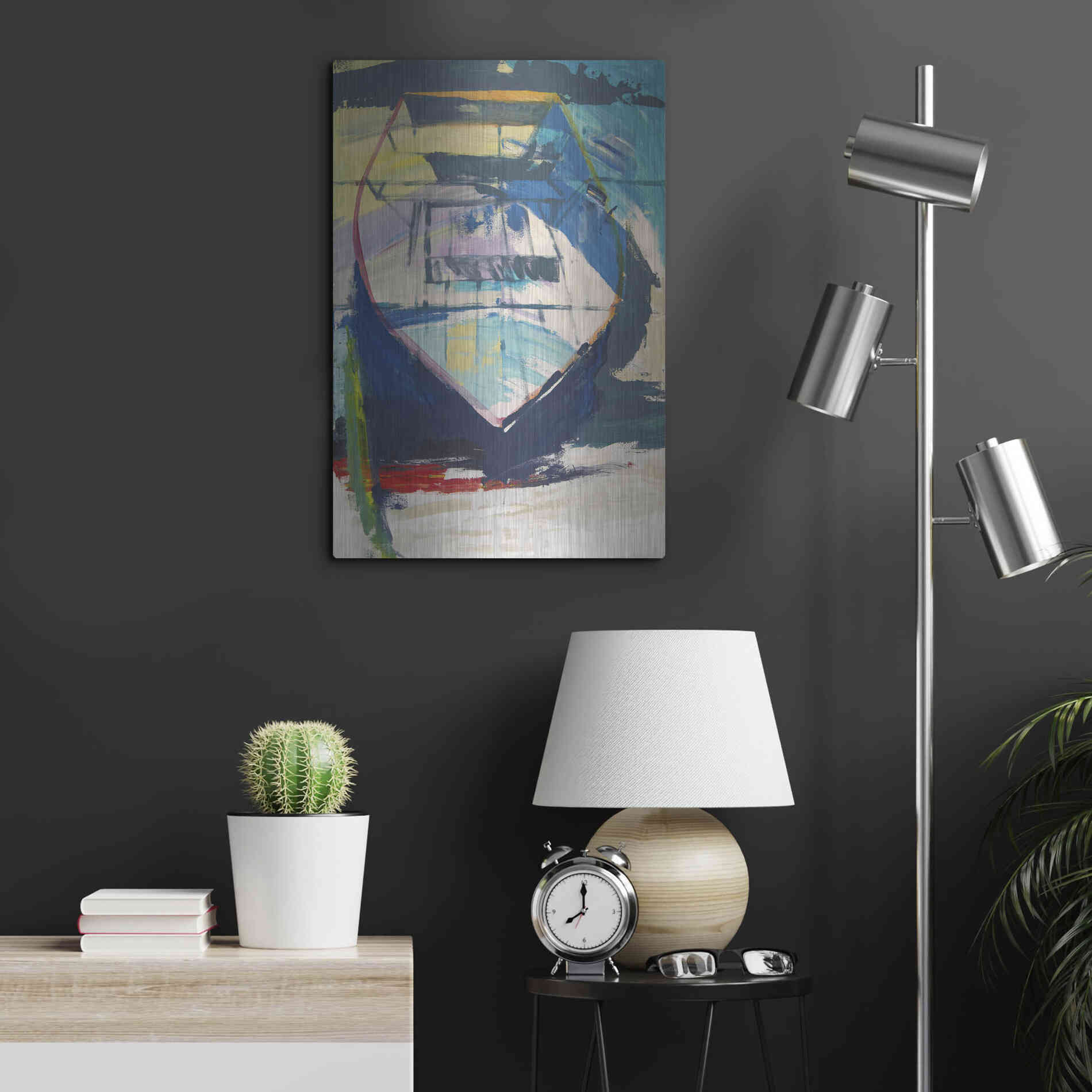 Luxe Metal Art 'Red Green Skiff' by Beth Forst, Metal Wall Art,16x24