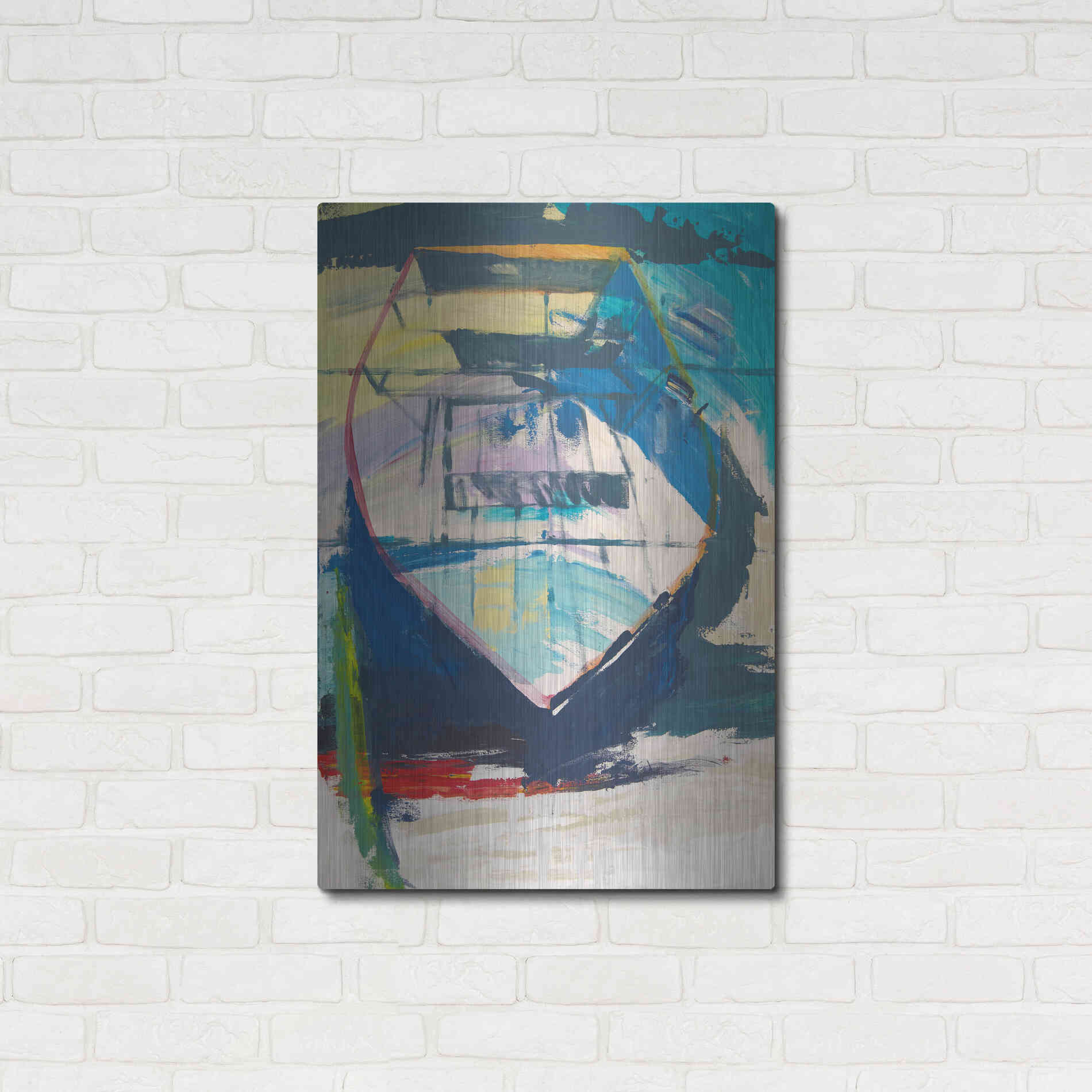 Luxe Metal Art 'Red Green Skiff' by Beth Forst, Metal Wall Art,24x36