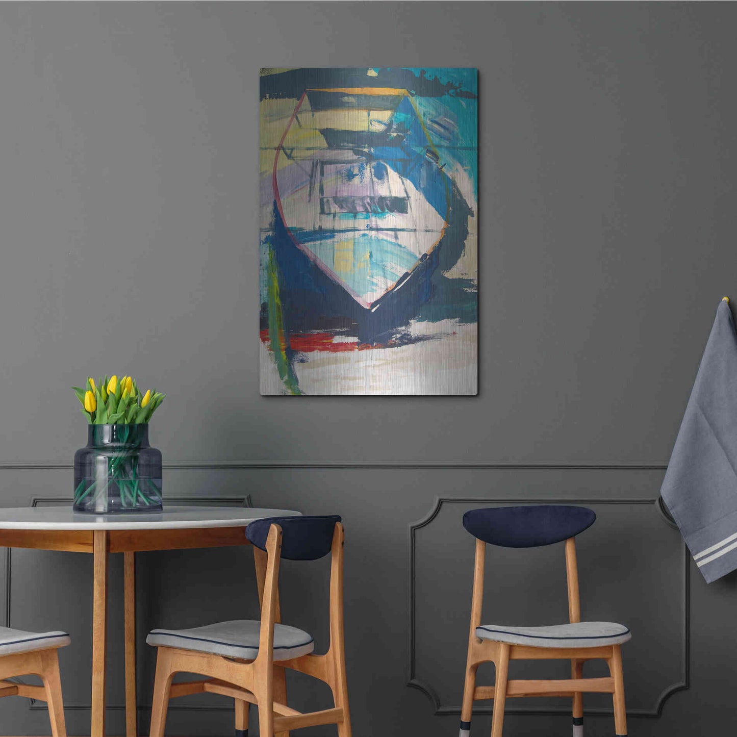 Luxe Metal Art 'Red Green Skiff' by Beth Forst, Metal Wall Art,24x36