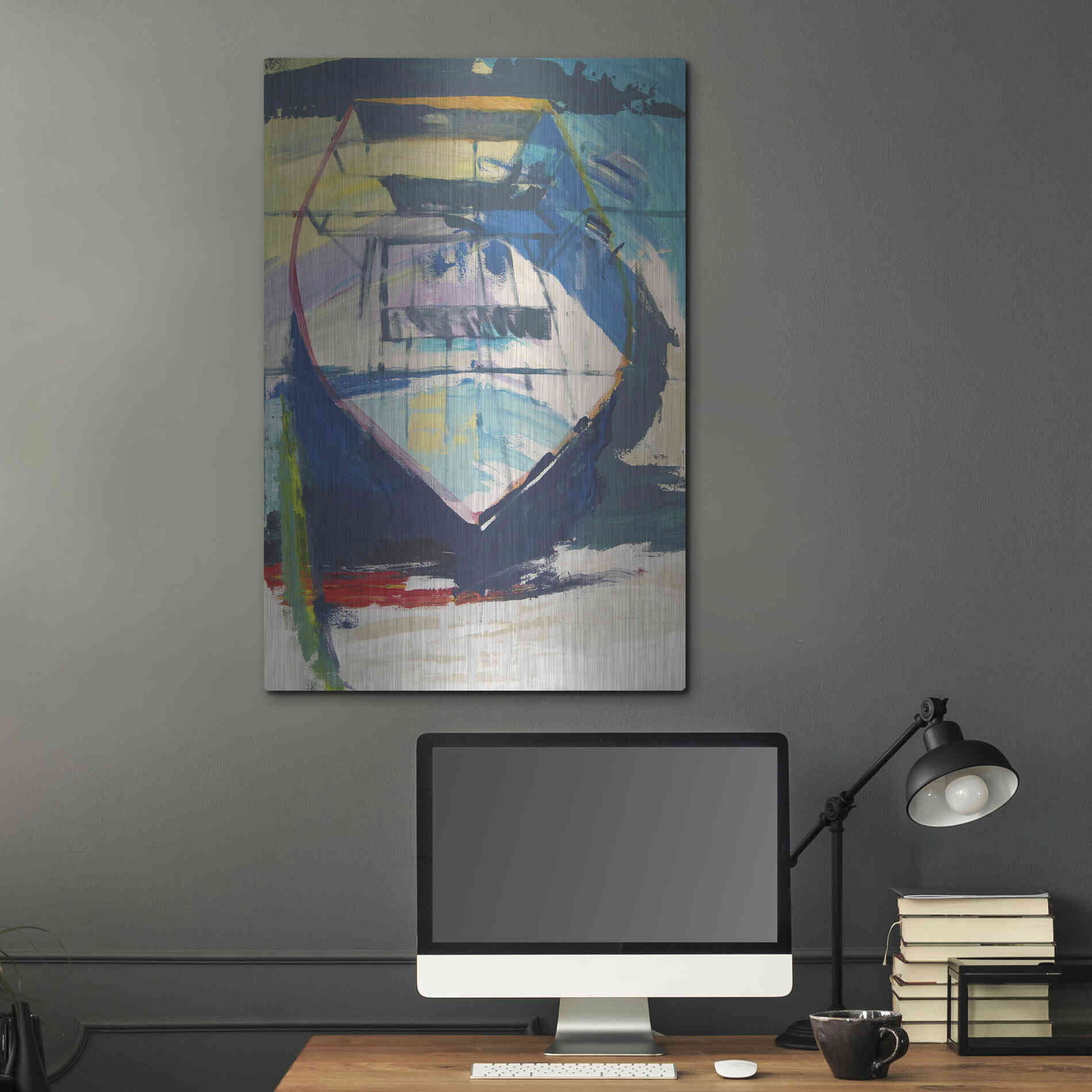 Luxe Metal Art 'Red Green Skiff' by Beth Forst, Metal Wall Art,24x36