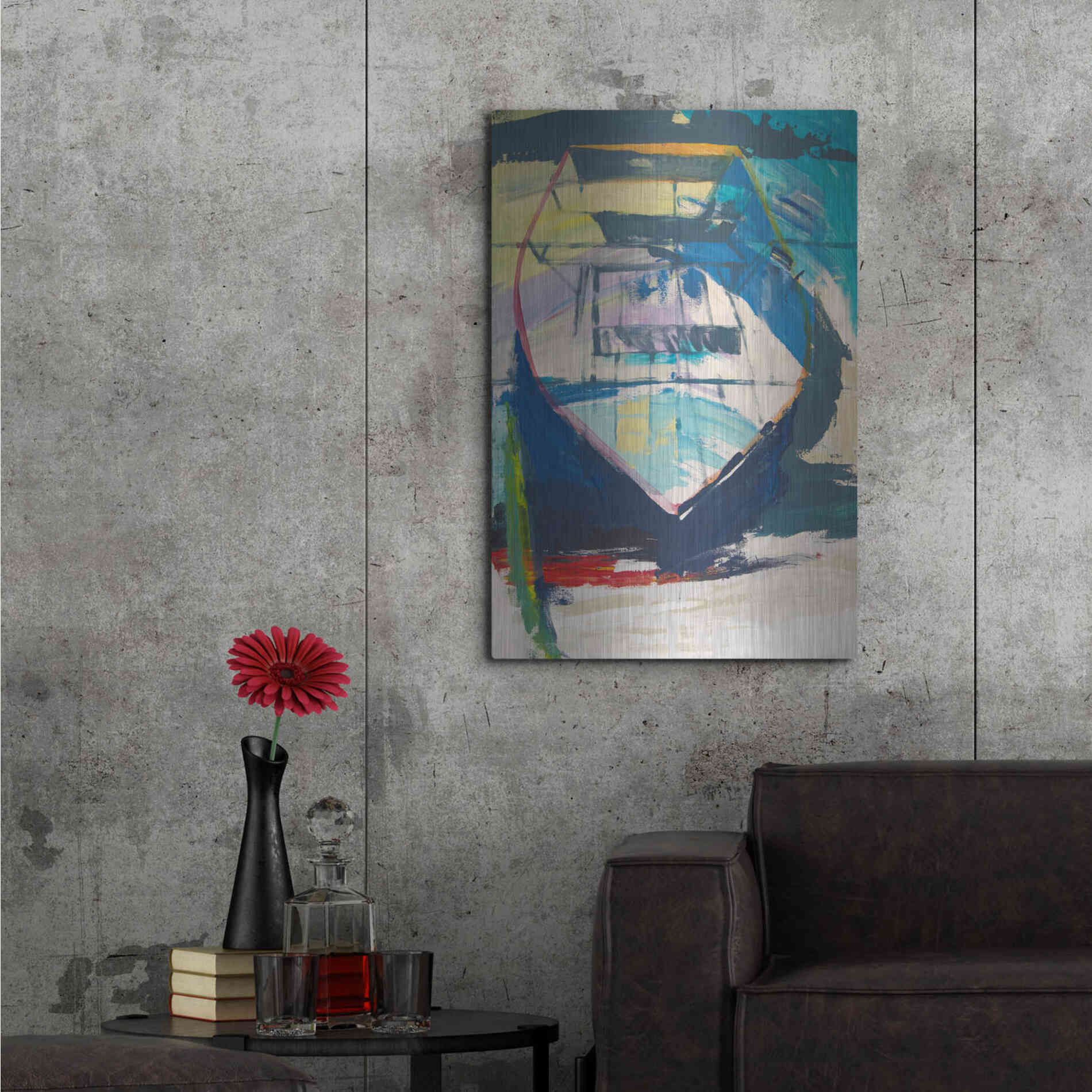 Luxe Metal Art 'Red Green Skiff' by Beth Forst, Metal Wall Art,24x36