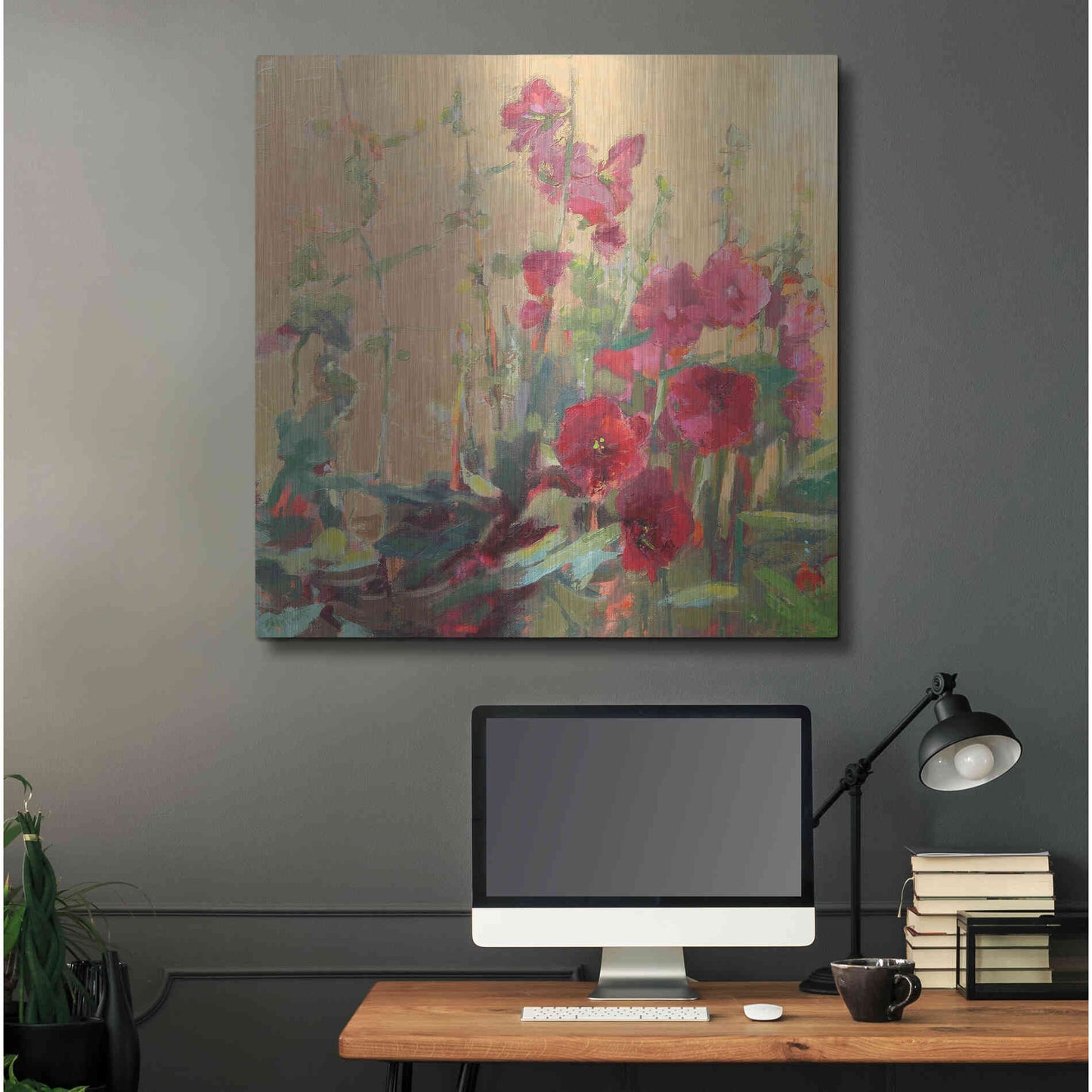 Luxe Metal Art 'Red Haven Hollyhocks' by Beth Forst, Metal Wall Art,36x36