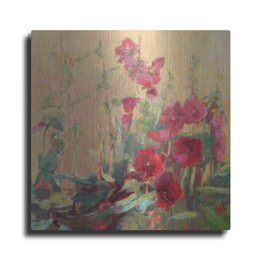 Luxe Metal Art 'Red Haven Hollyhocks' by Beth Forst, Metal Wall Art