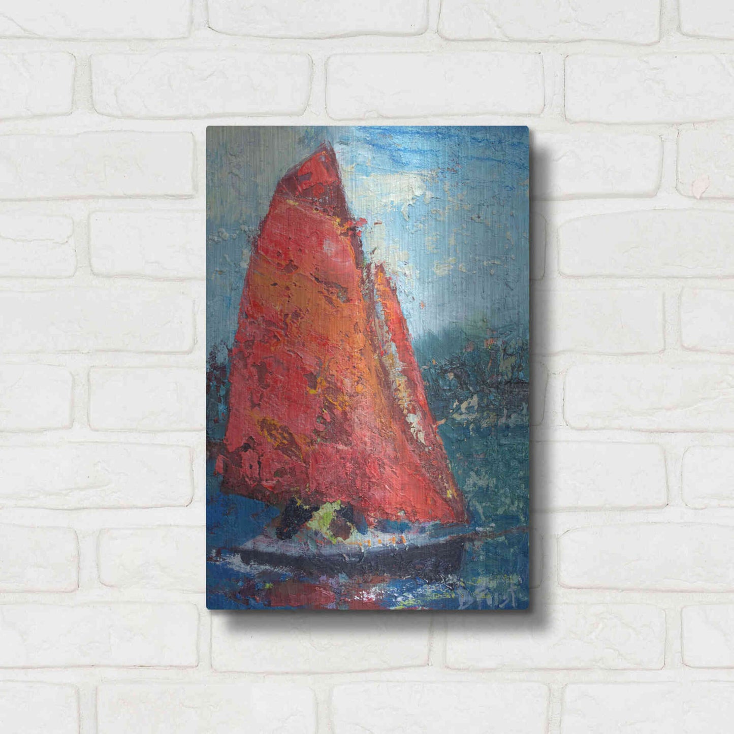 Luxe Metal Art 'Red Sail' by Beth Forst, Metal Wall Art,12x16