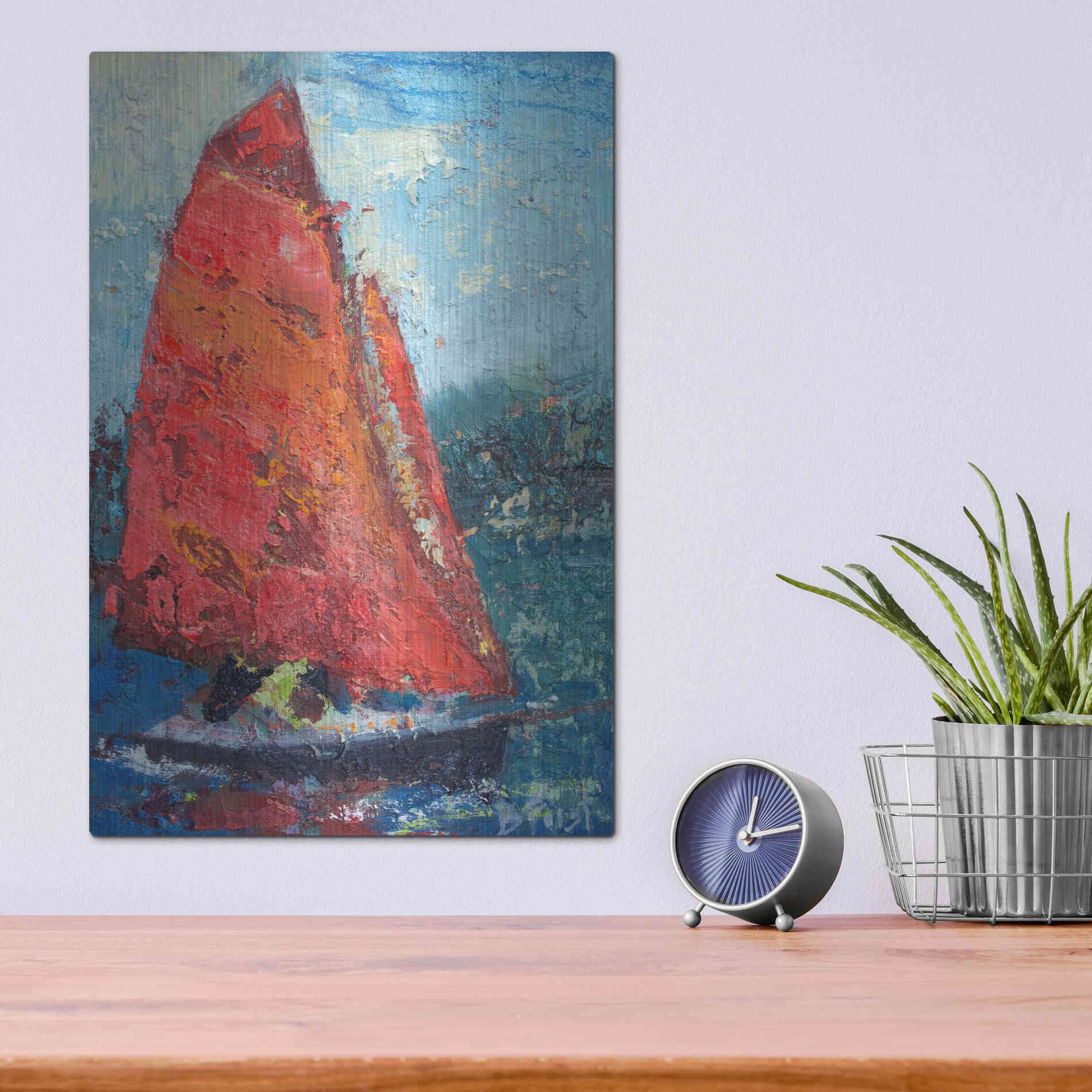 Luxe Metal Art 'Red Sail' by Beth Forst, Metal Wall Art,12x16