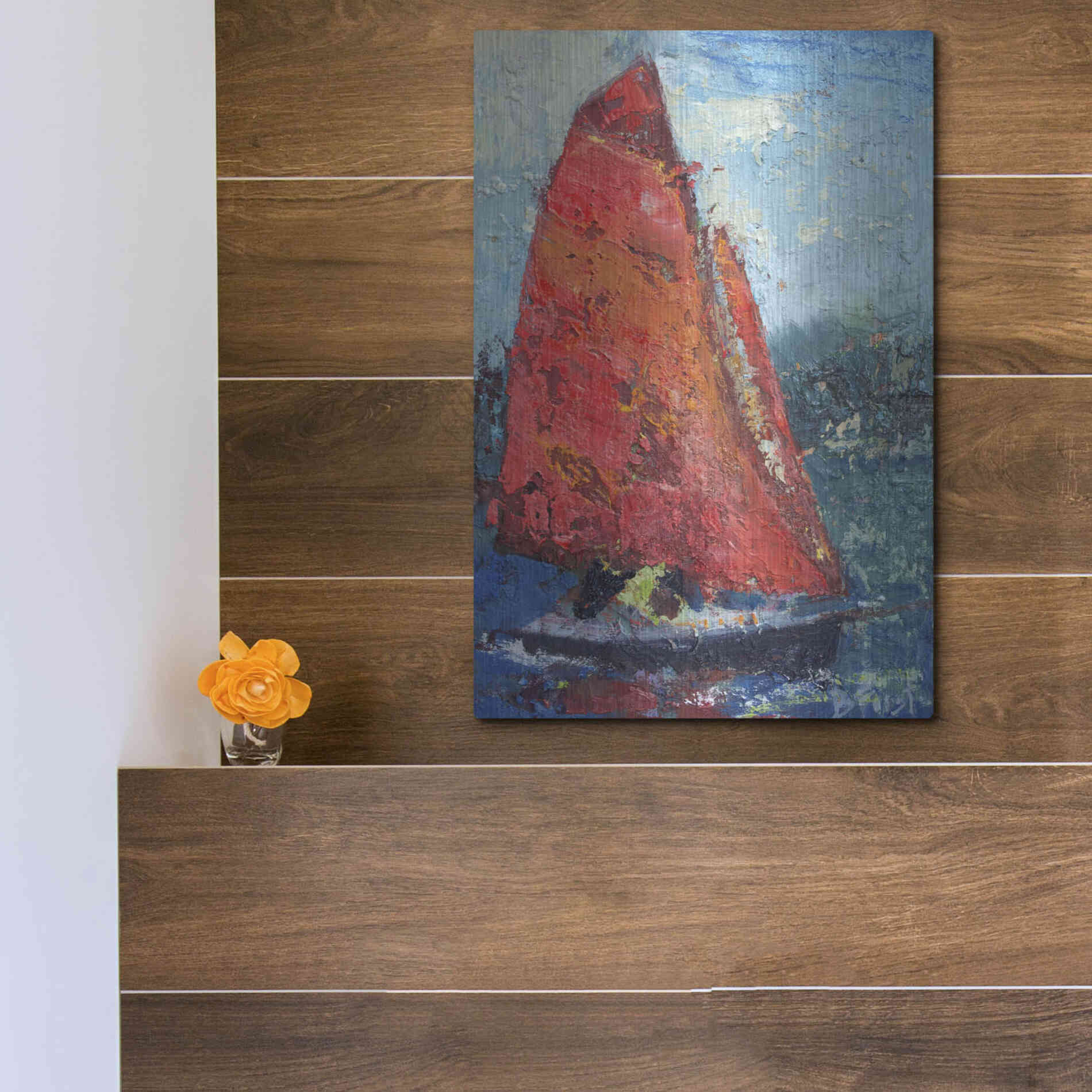 Luxe Metal Art 'Red Sail' by Beth Forst, Metal Wall Art,12x16