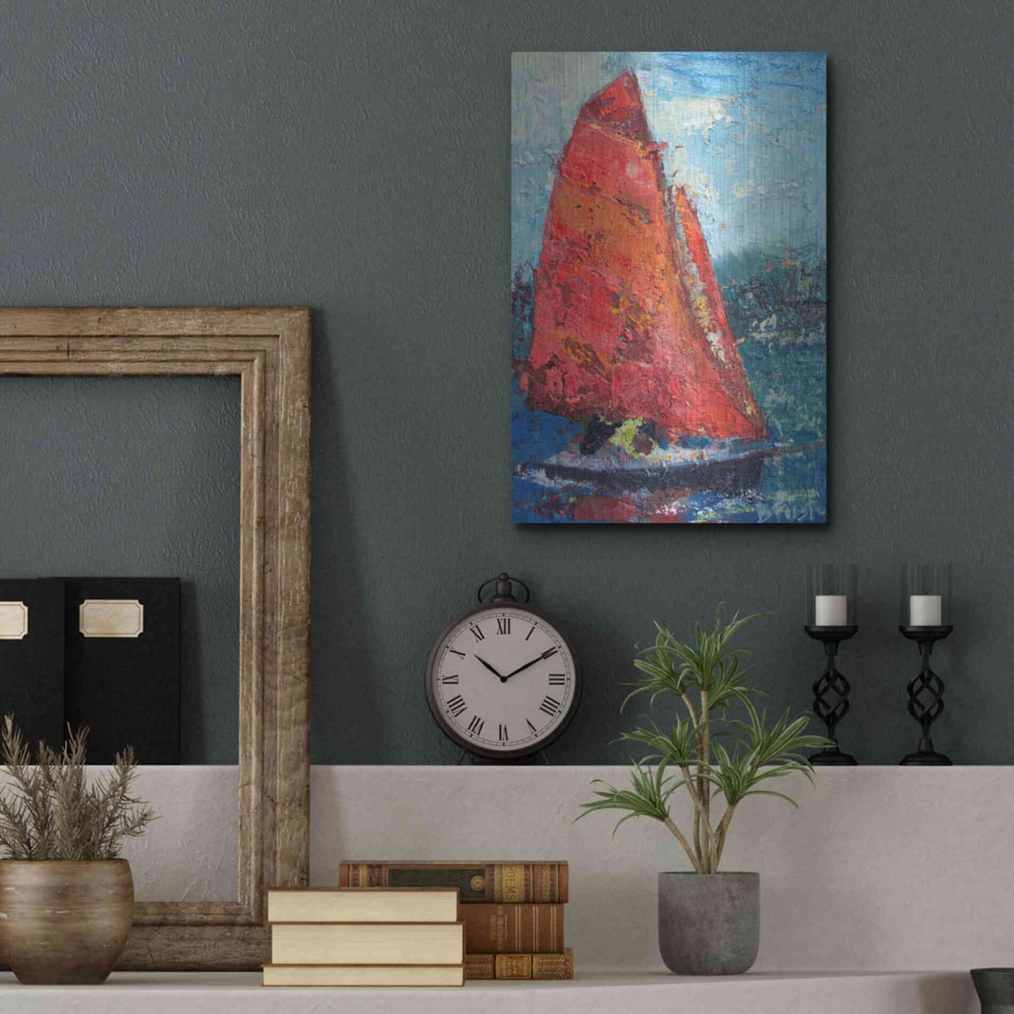 Luxe Metal Art 'Red Sail' by Beth Forst, Metal Wall Art,12x16