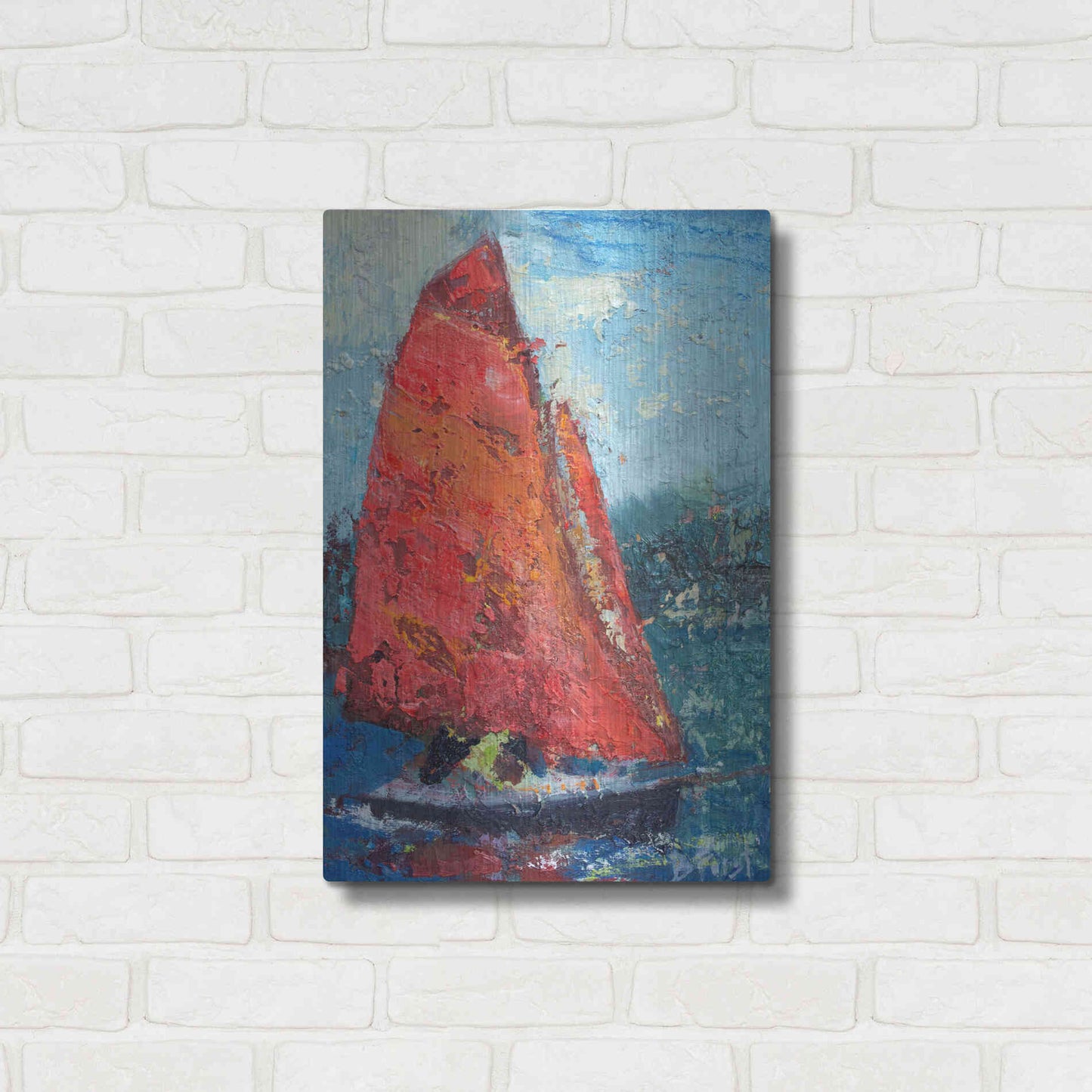 Luxe Metal Art 'Red Sail' by Beth Forst, Metal Wall Art,16x24