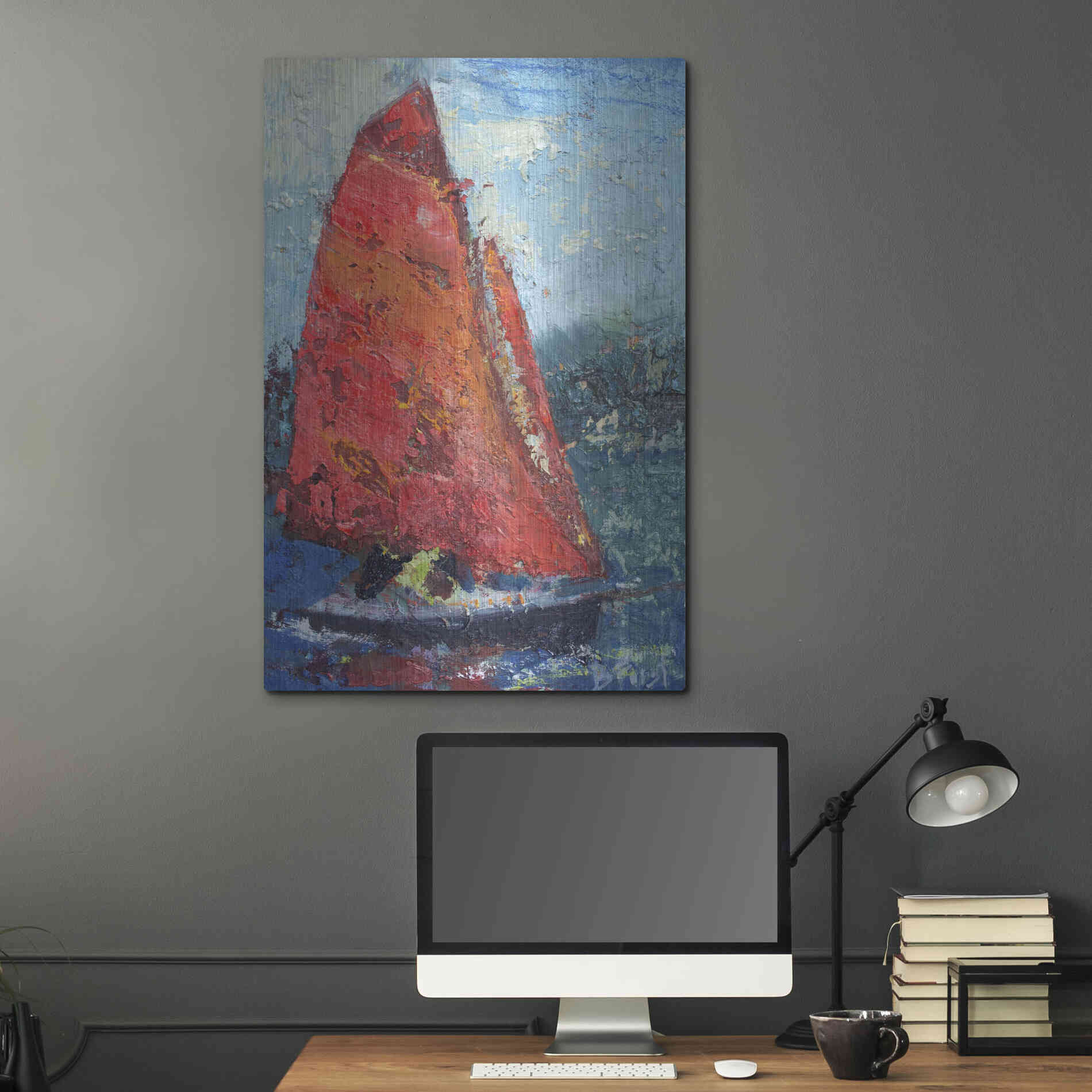 Luxe Metal Art 'Red Sail' by Beth Forst, Metal Wall Art,24x36