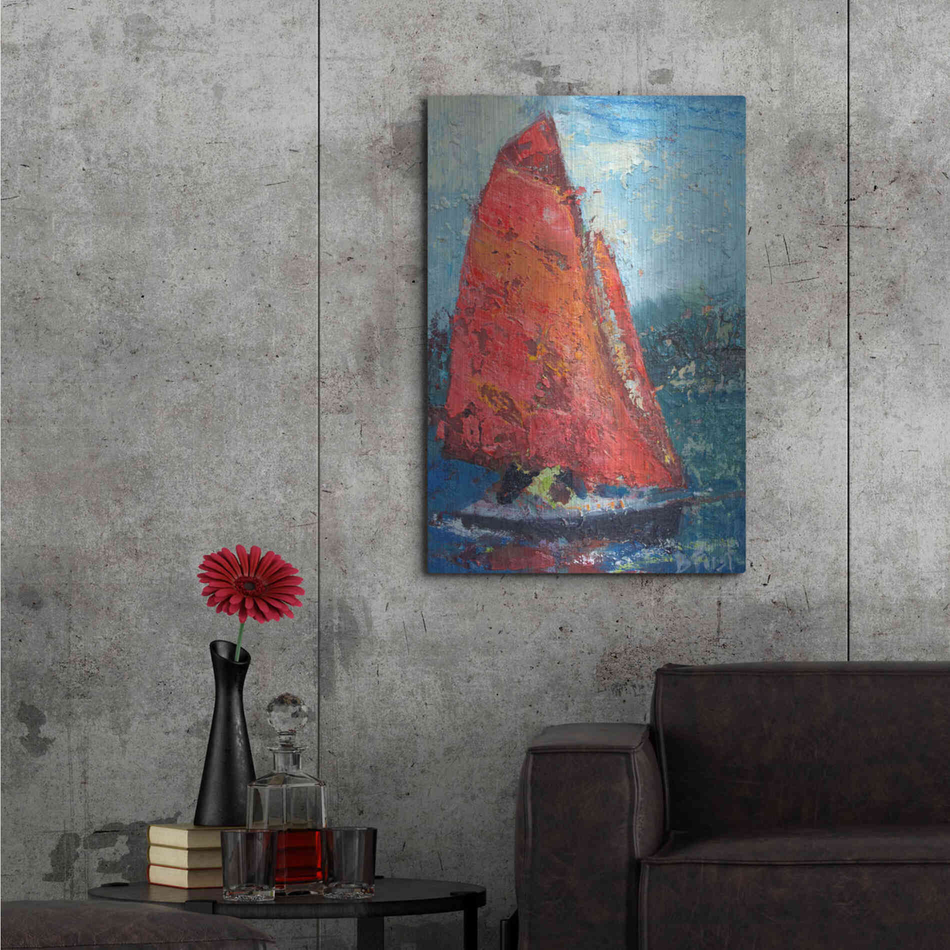 Luxe Metal Art 'Red Sail' by Beth Forst, Metal Wall Art,24x36