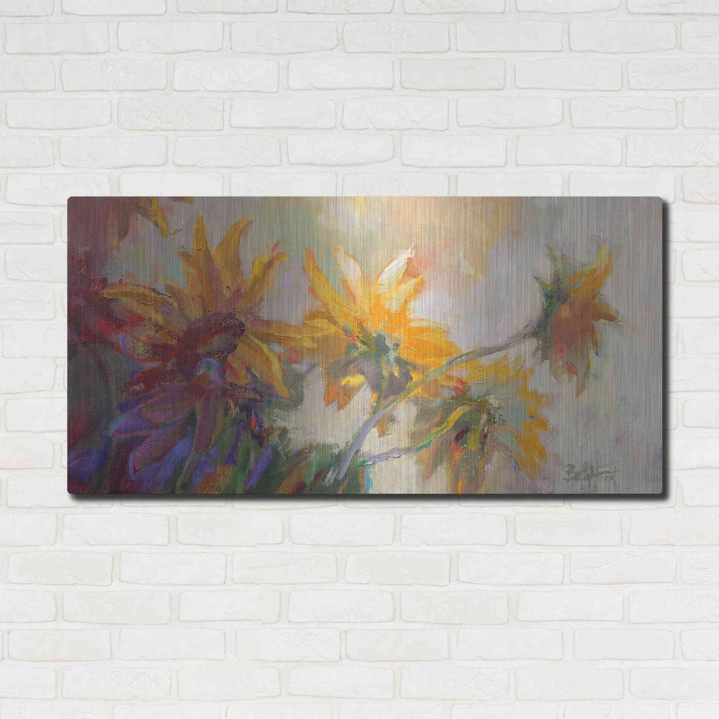 Luxe Metal Art 'Three Long Blossoms' by Beth Forst, Metal Wall Art,48x24