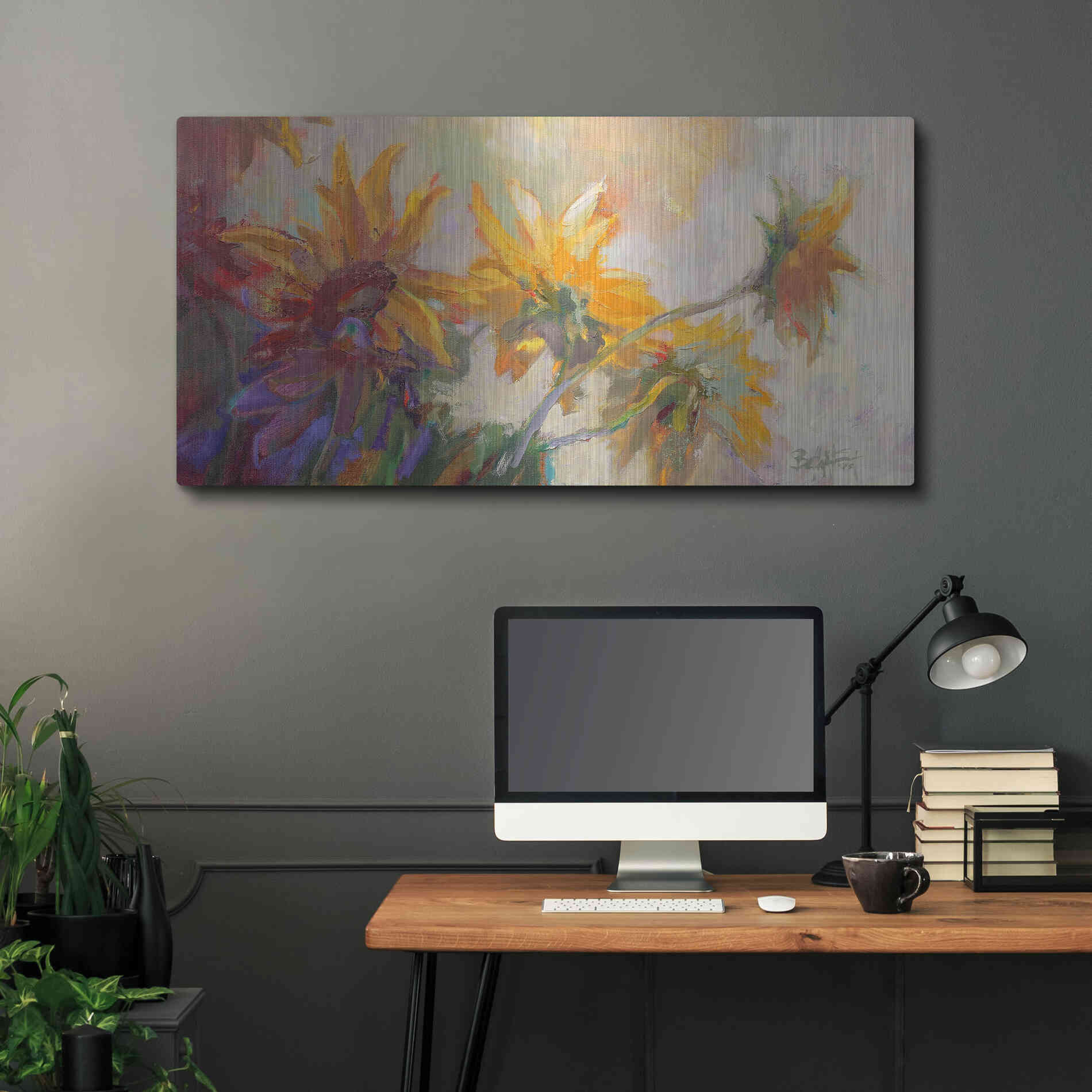 Luxe Metal Art 'Three Long Blossoms' by Beth Forst, Metal Wall Art,48x24