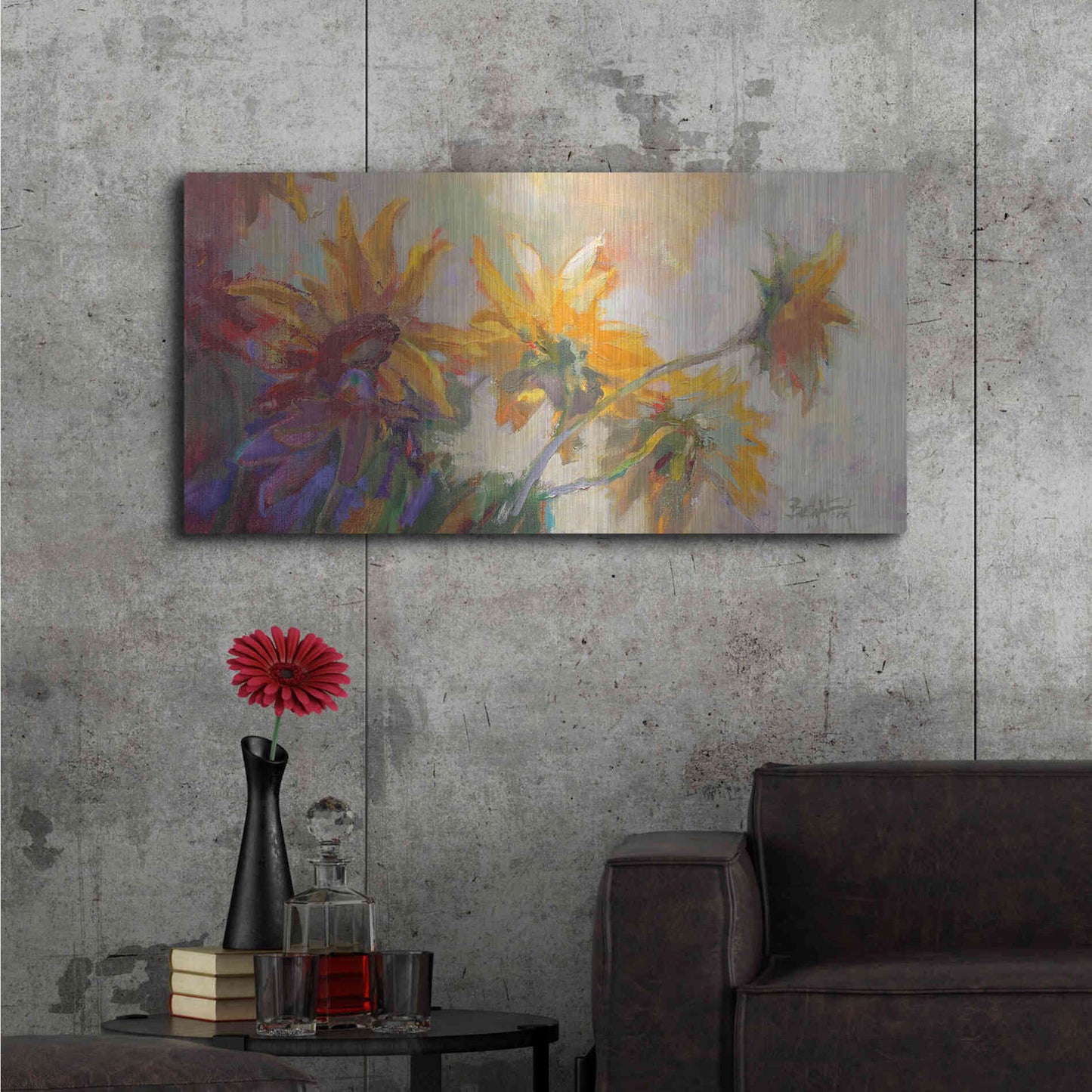 Luxe Metal Art 'Three Long Blossoms' by Beth Forst, Metal Wall Art,48x24