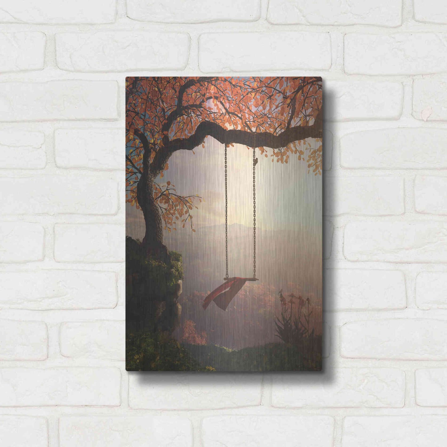 Luxe Metal Art 'Tree Swing' by Cynthia Decker, Metal Wall Art,12x16