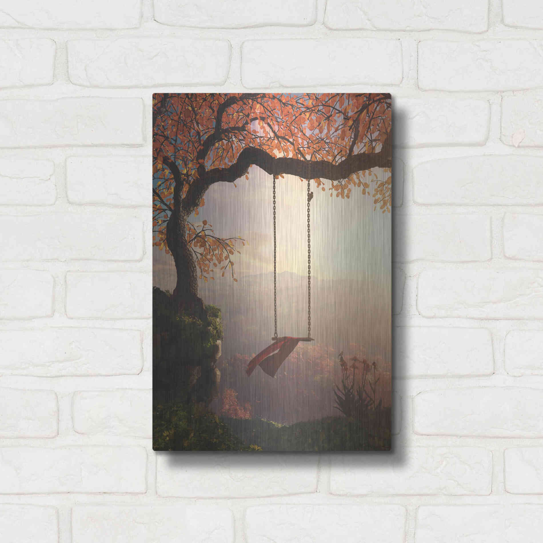Luxe Metal Art 'Tree Swing' by Cynthia Decker, Metal Wall Art,12x16