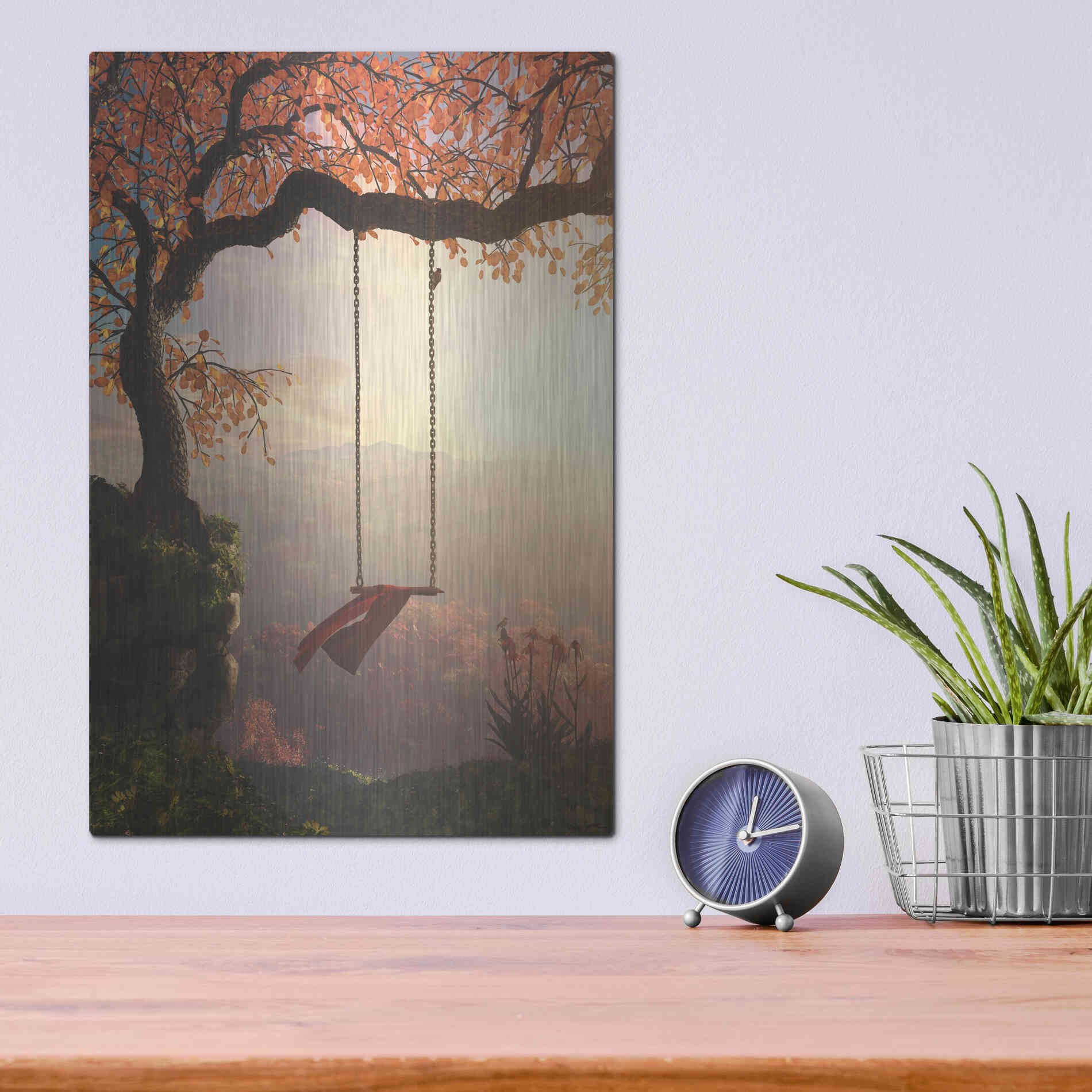 Luxe Metal Art 'Tree Swing' by Cynthia Decker, Metal Wall Art,12x16