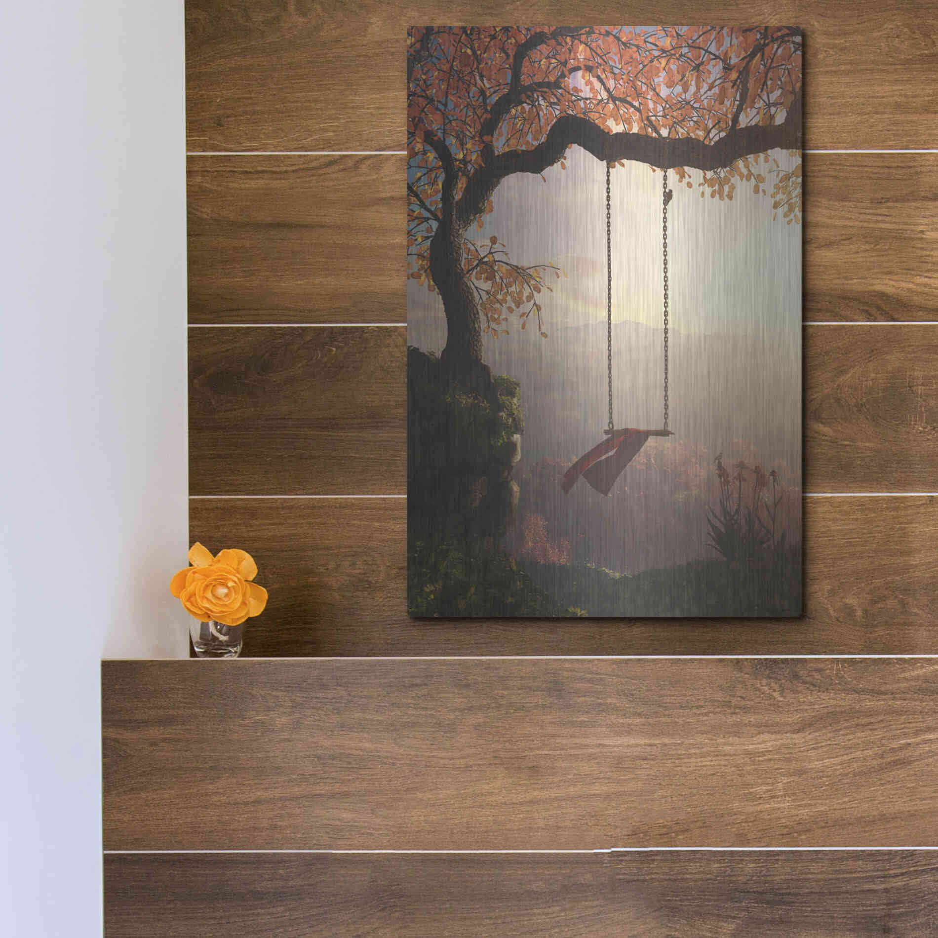Luxe Metal Art 'Tree Swing' by Cynthia Decker, Metal Wall Art,12x16