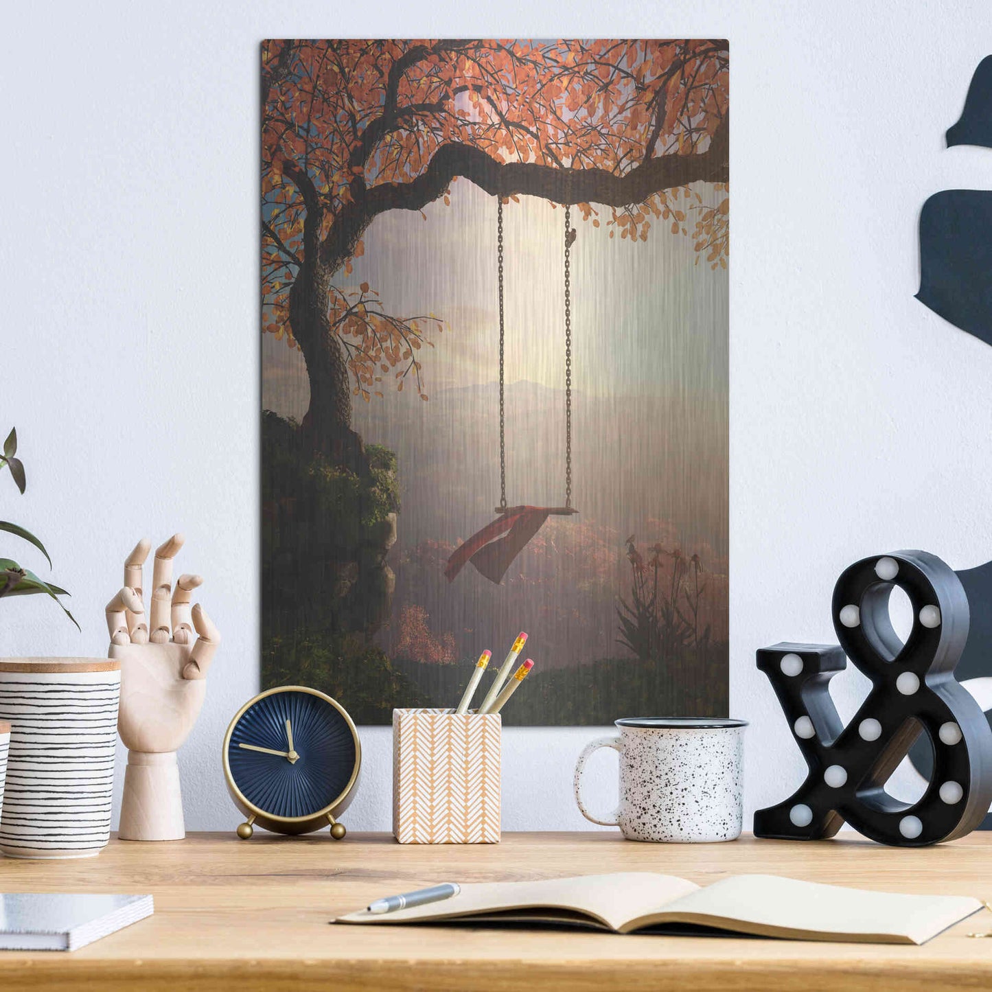 Luxe Metal Art 'Tree Swing' by Cynthia Decker, Metal Wall Art,12x16
