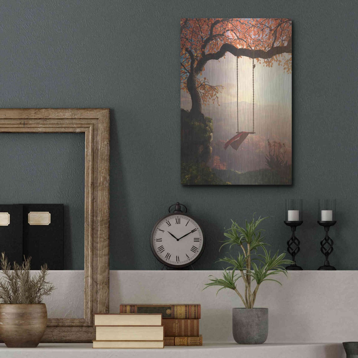 Luxe Metal Art 'Tree Swing' by Cynthia Decker, Metal Wall Art,12x16