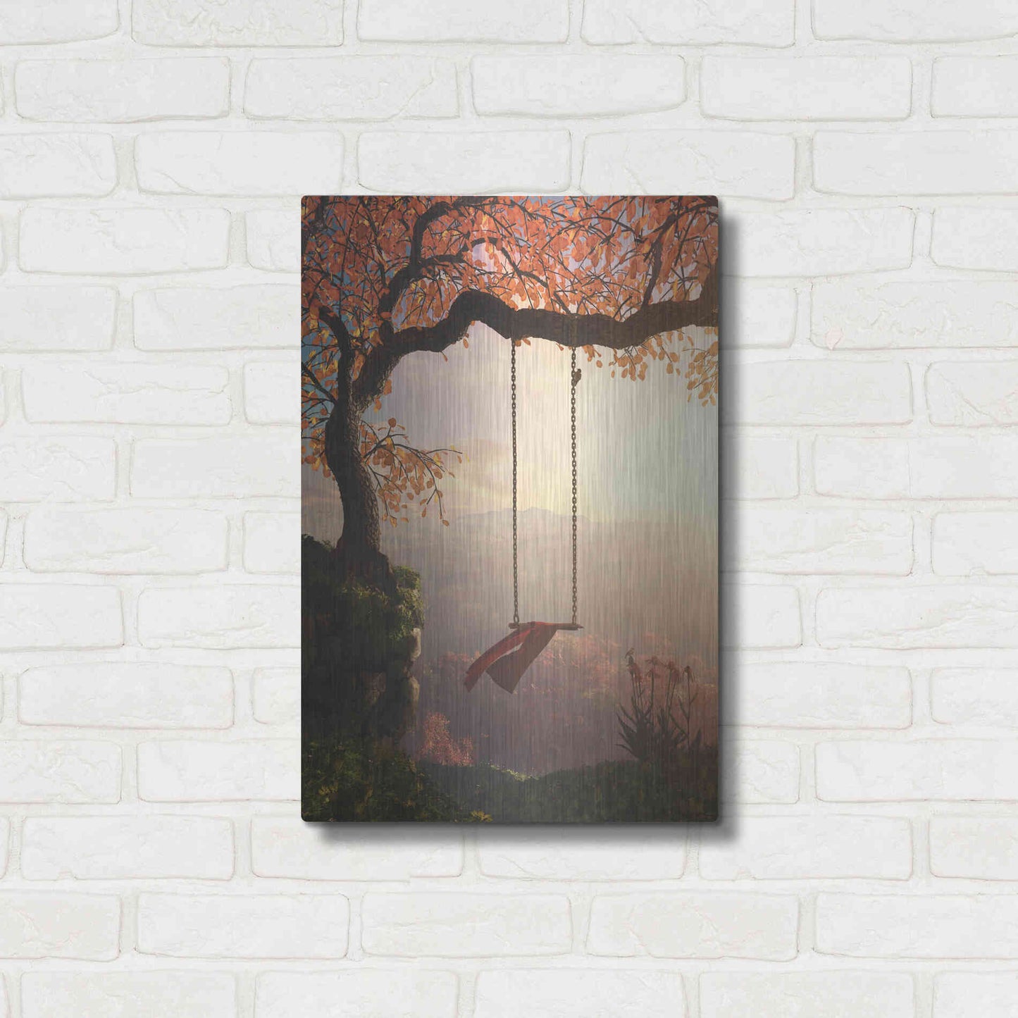 Luxe Metal Art 'Tree Swing' by Cynthia Decker, Metal Wall Art,16x24