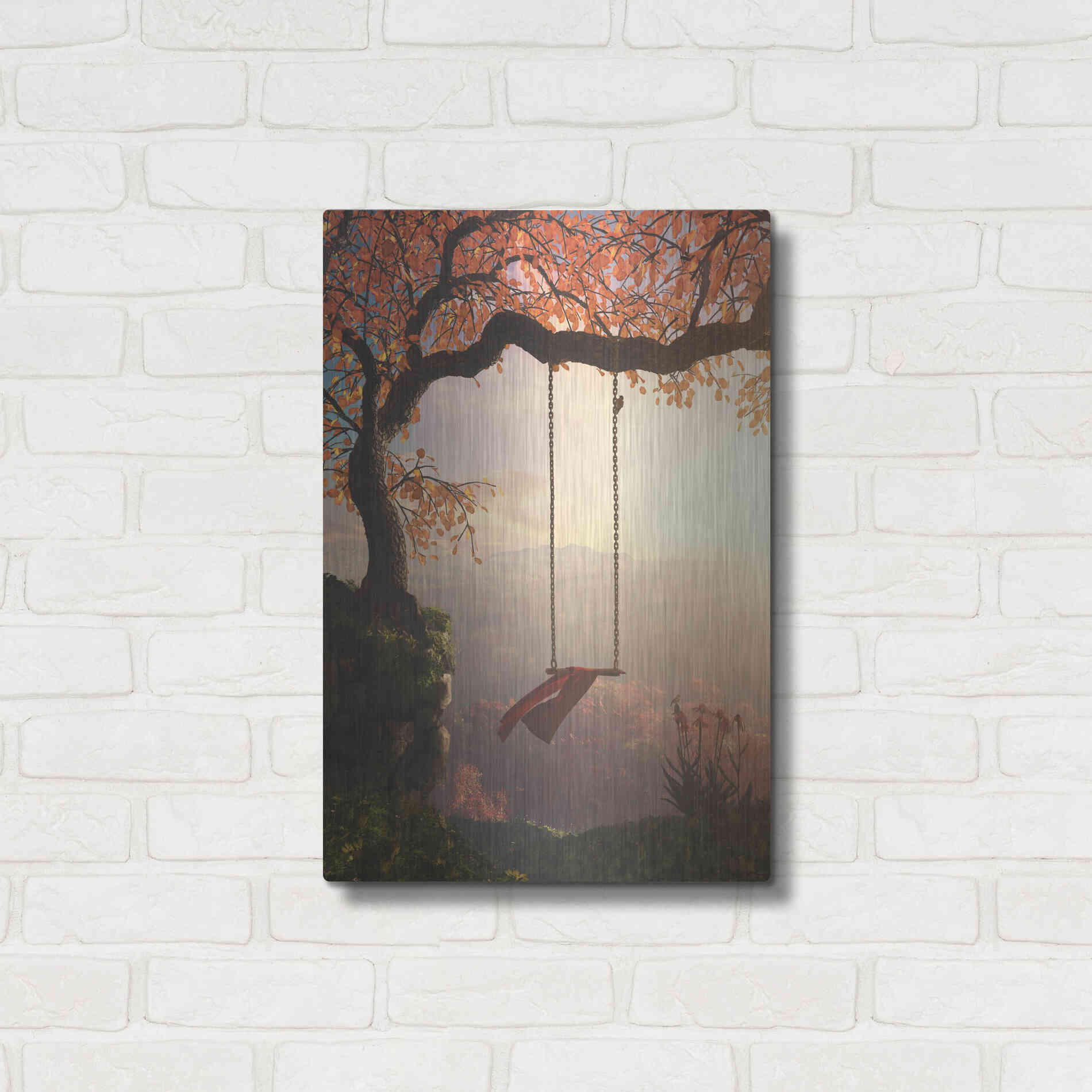 Luxe Metal Art 'Tree Swing' by Cynthia Decker, Metal Wall Art,16x24
