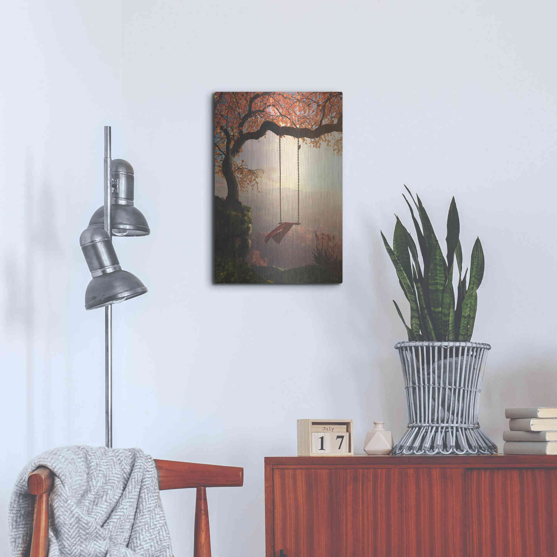 Luxe Metal Art 'Tree Swing' by Cynthia Decker, Metal Wall Art,16x24