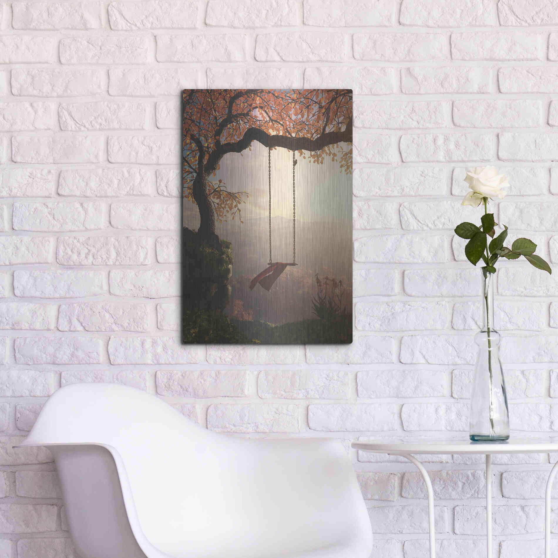 Luxe Metal Art 'Tree Swing' by Cynthia Decker, Metal Wall Art,16x24