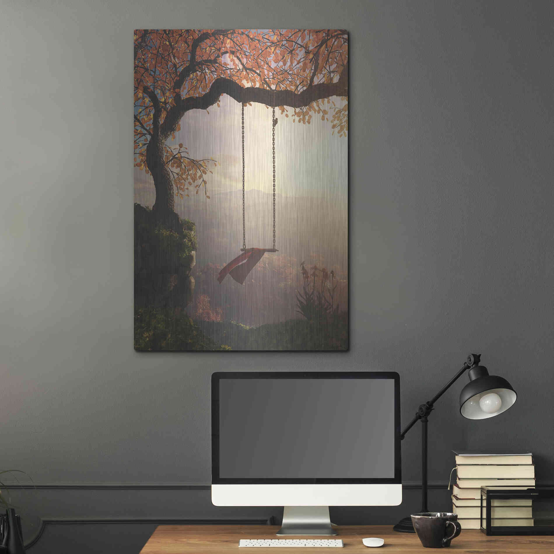 Luxe Metal Art 'Tree Swing' by Cynthia Decker, Metal Wall Art,24x36