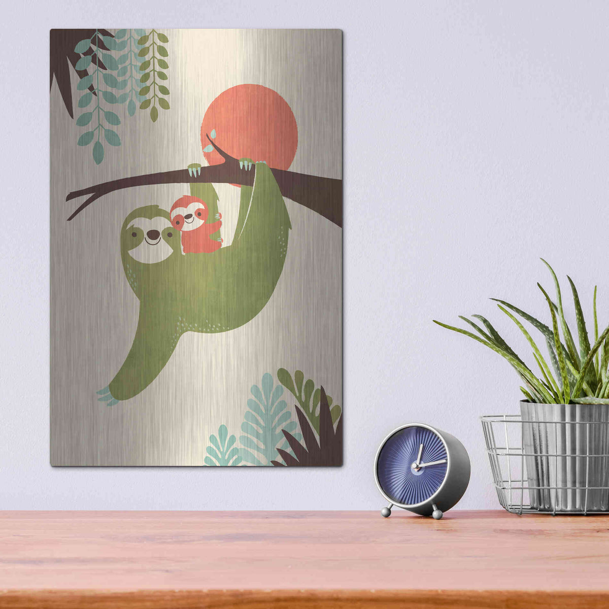 Luxe Metal Art 'Mama Sloth' by Jay Fleck, Metal Wall Art,12x16