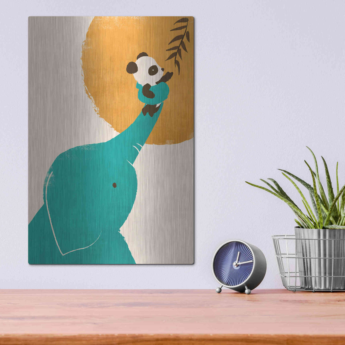 Luxe Metal Art 'Panda’s Little Helper' by Jay Fleck, Metal Wall Art,12x16