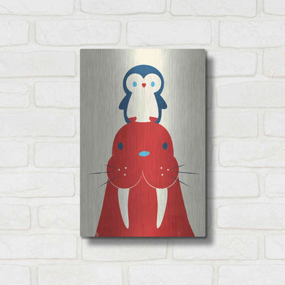 Luxe Metal Art 'Penguin and Walrus' by Jay Fleck, Metal Wall Art,12x16