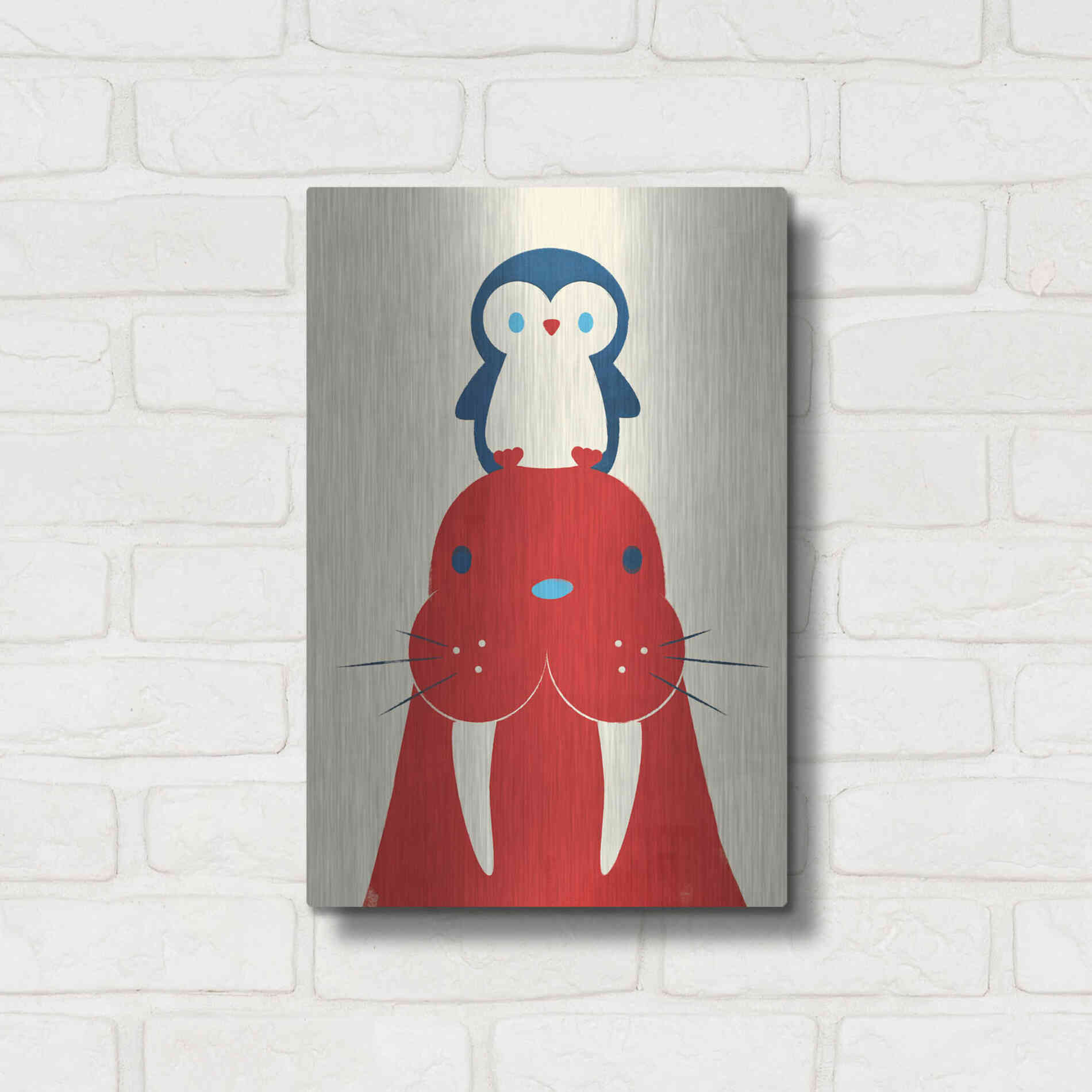 Luxe Metal Art 'Penguin and Walrus' by Jay Fleck, Metal Wall Art,12x16