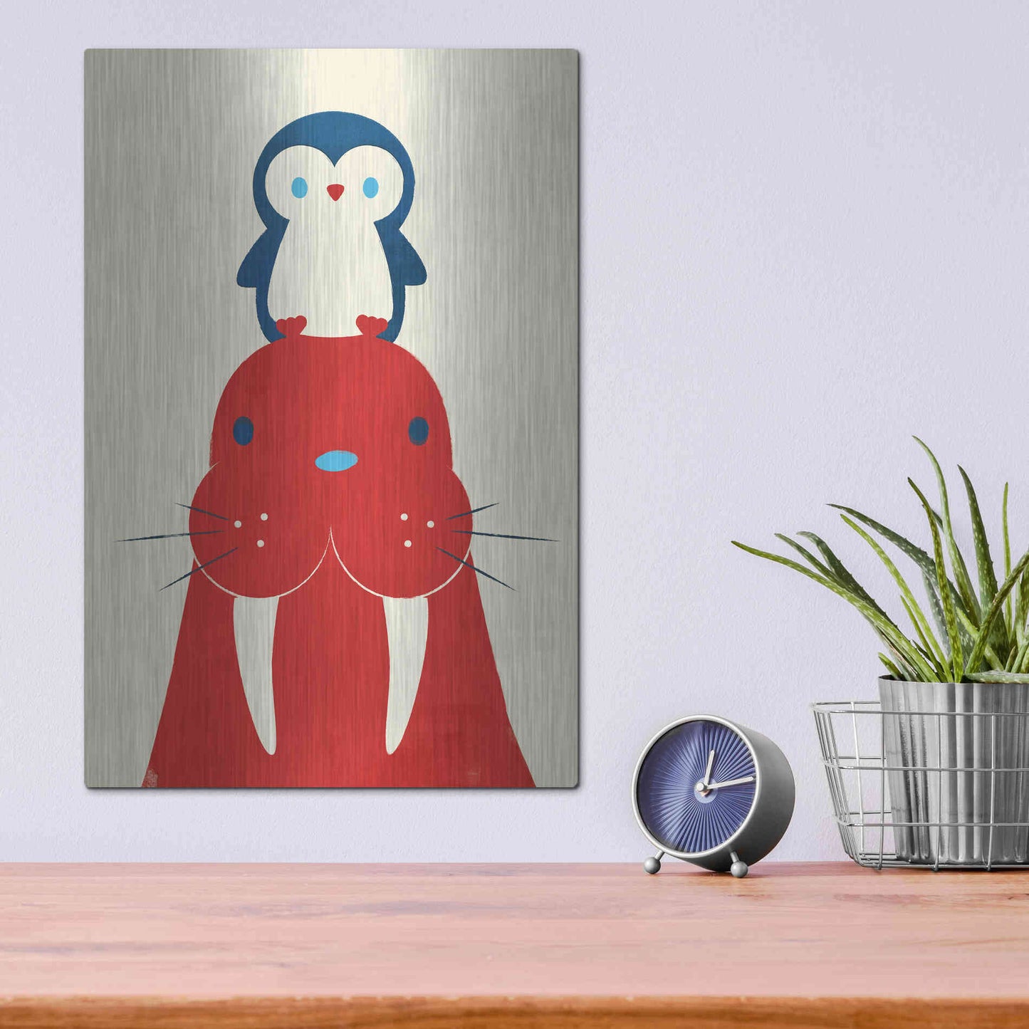 Luxe Metal Art 'Penguin and Walrus' by Jay Fleck, Metal Wall Art,12x16