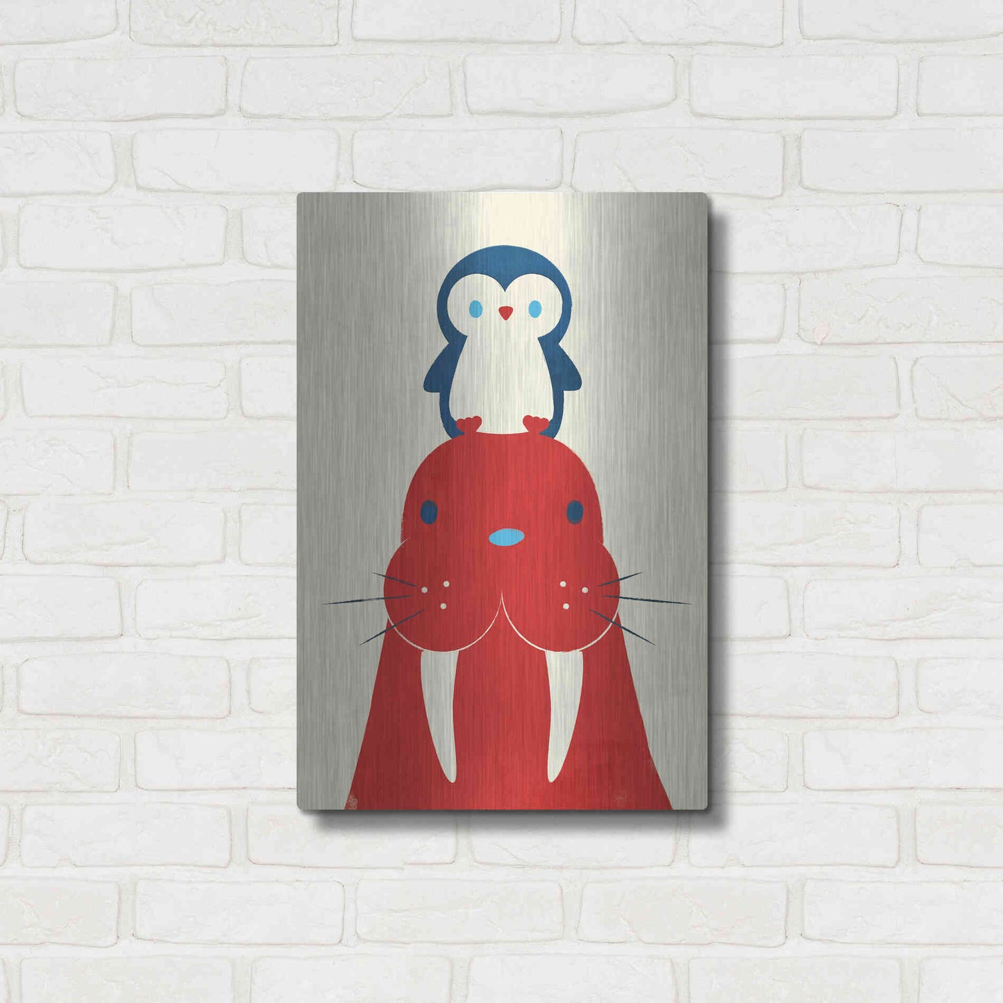 Luxe Metal Art 'Penguin and Walrus' by Jay Fleck, Metal Wall Art,16x24