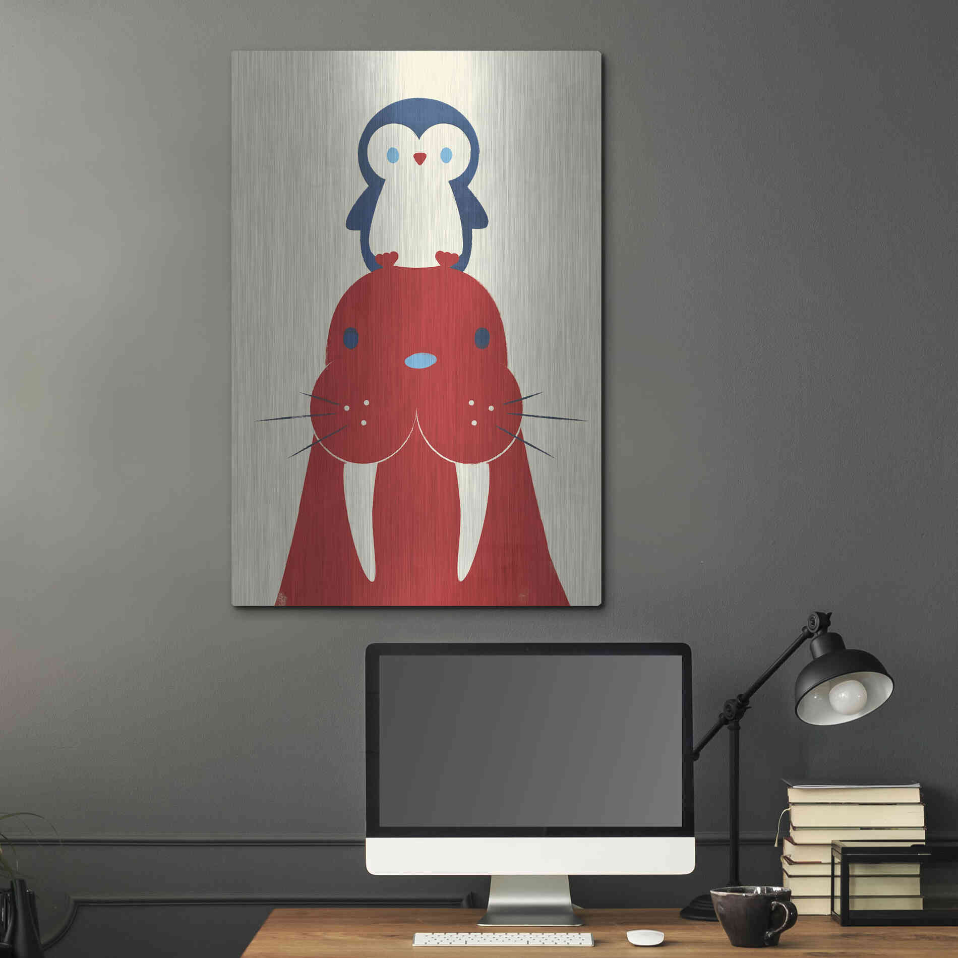 Luxe Metal Art 'Penguin and Walrus' by Jay Fleck, Metal Wall Art,24x36