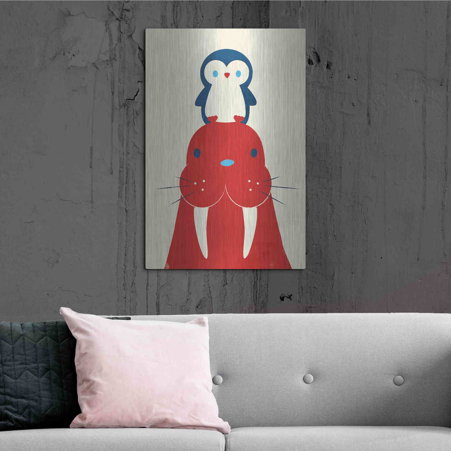 Luxe Metal Art 'Penguin and Walrus' by Jay Fleck, Metal Wall Art,24x36