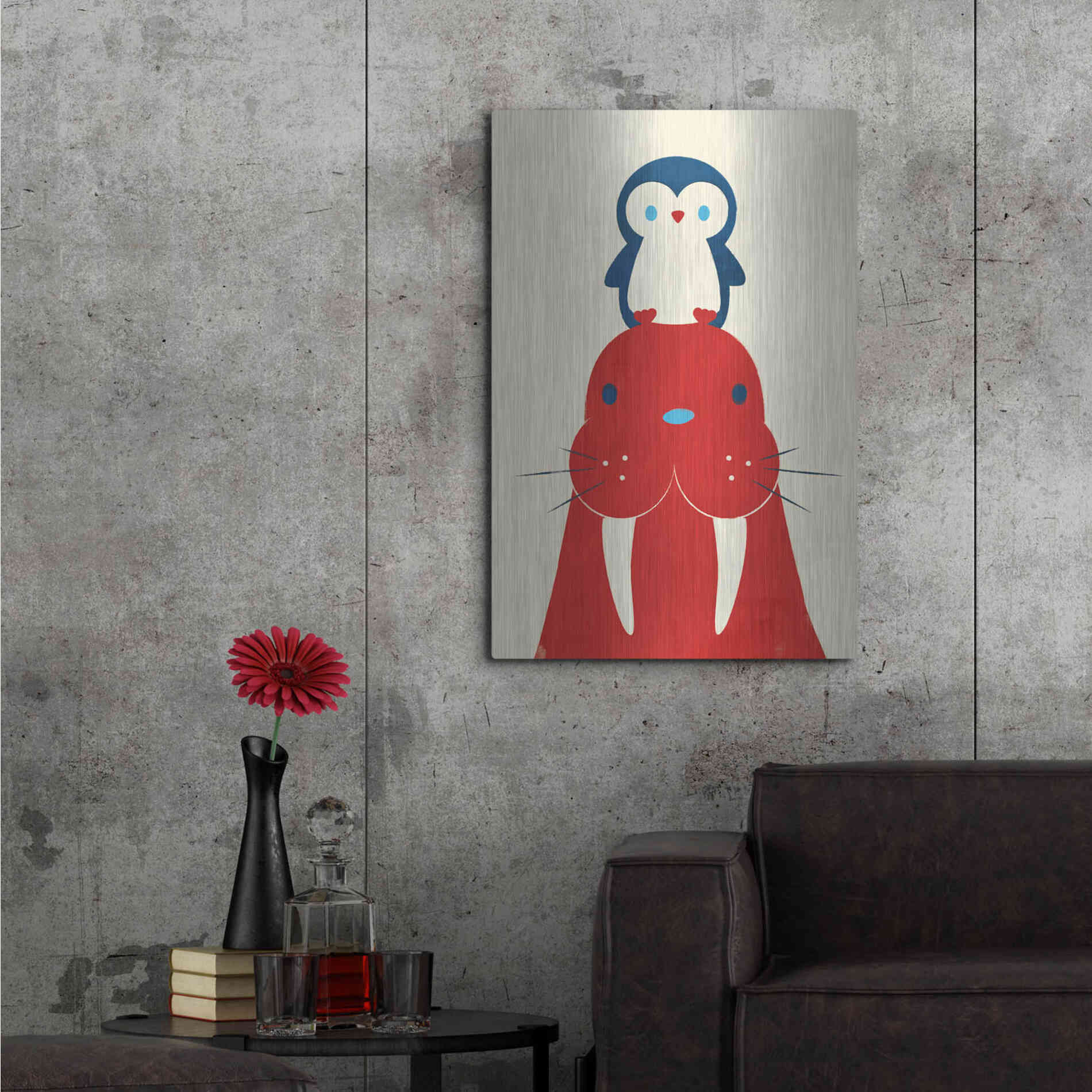 Luxe Metal Art 'Penguin and Walrus' by Jay Fleck, Metal Wall Art,24x36