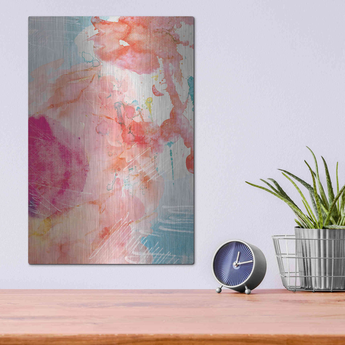 Luxe Metal Art 'Abstract Turquoise Pink No. 1' by Louis Duncan-He, Metal Wall Art,12x16