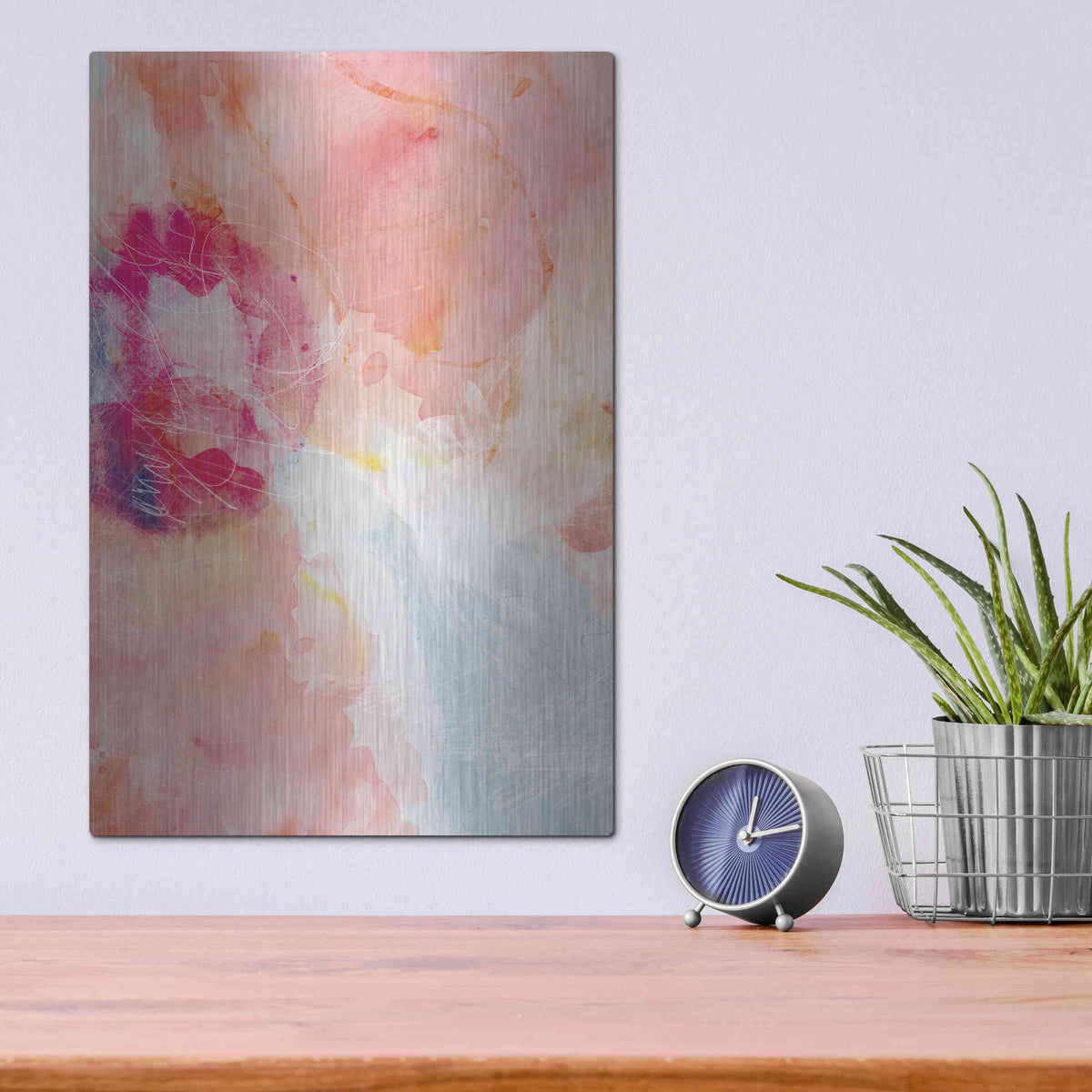 Luxe Metal Art 'Abstract Turquoise Pink No. 2' by Louis Duncan-He, Metal Wall Art,12x16