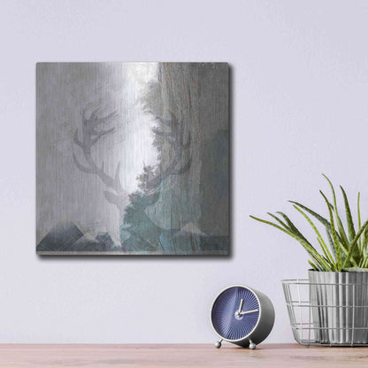 Luxe Metal Art 'Deer and Mountains 1' by Louis Duncan-He, Metal Wall Art,12x12