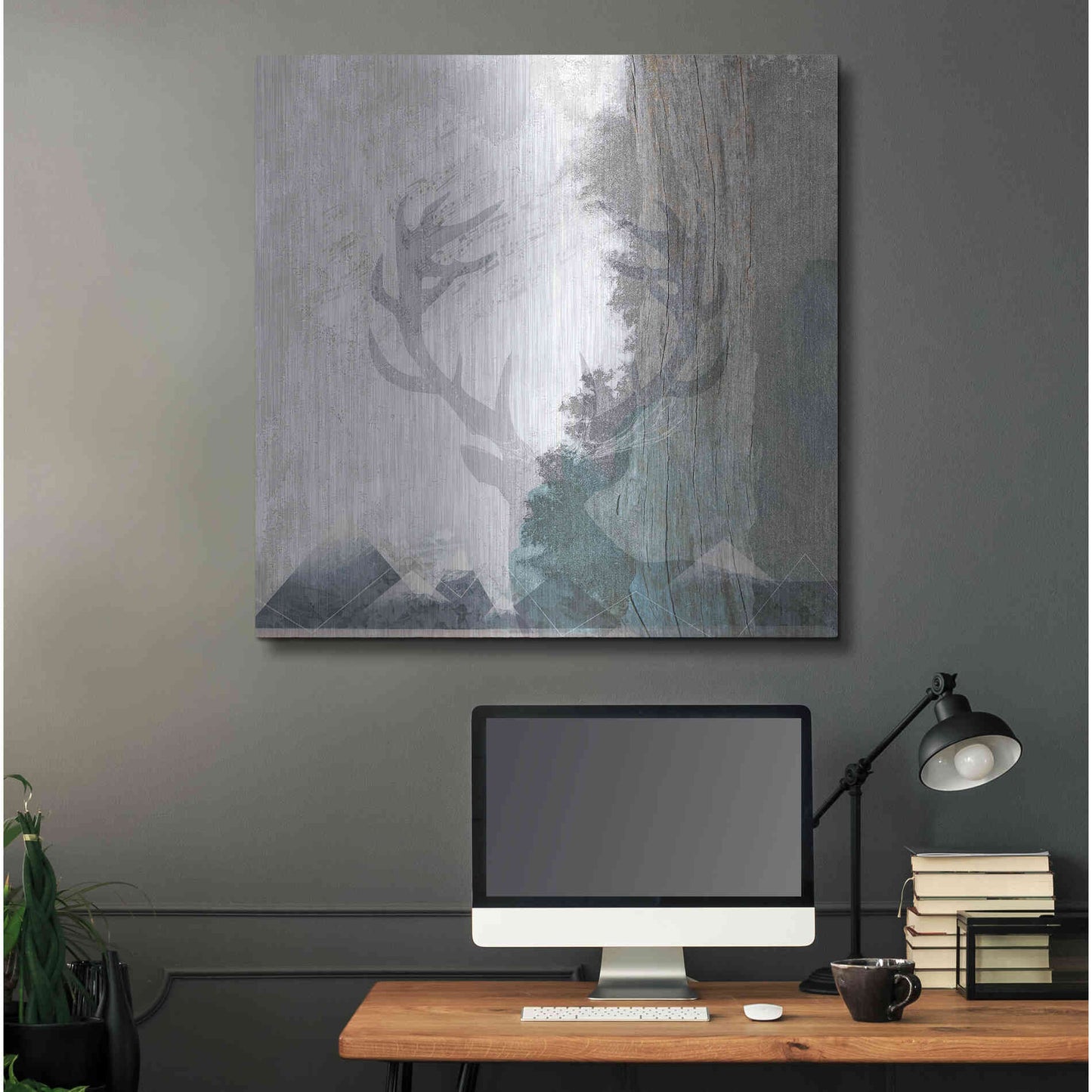 Luxe Metal Art 'Deer and Mountains 1' by Louis Duncan-He, Metal Wall Art,36x36