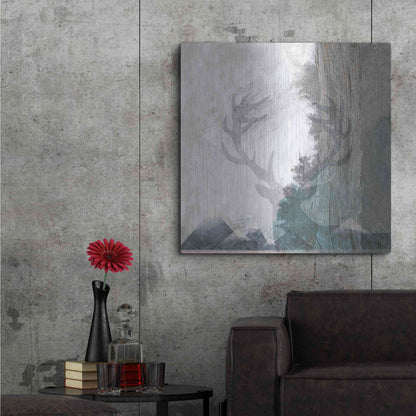 Luxe Metal Art 'Deer and Mountains 1' by Louis Duncan-He, Metal Wall Art,36x36