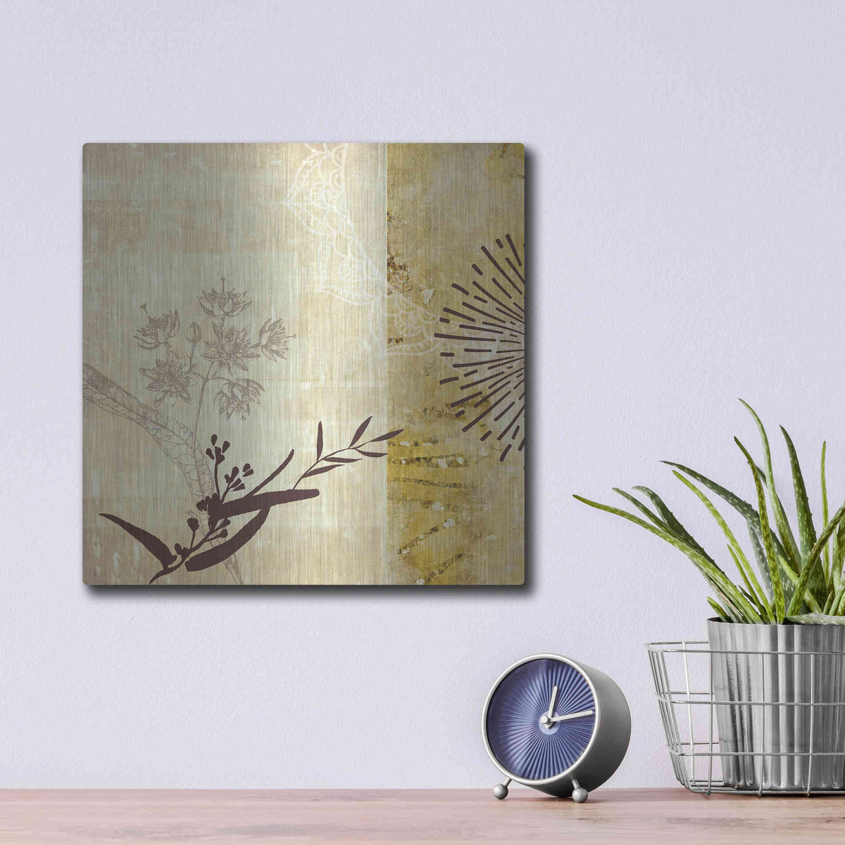 Luxe Metal Art 'Golden Henna Breeze 1' by Louis Duncan-He, Metal Wall Art,12x12
