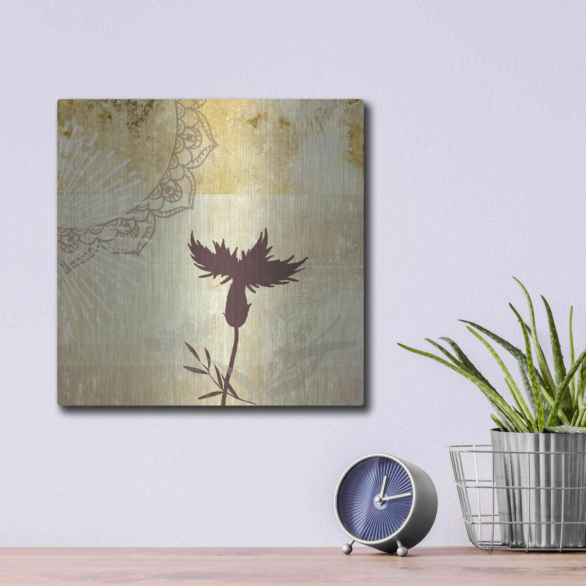 Luxe Metal Art 'Golden Henna Breeze 2' by Louis Duncan-He, Metal Wall Art,12x12