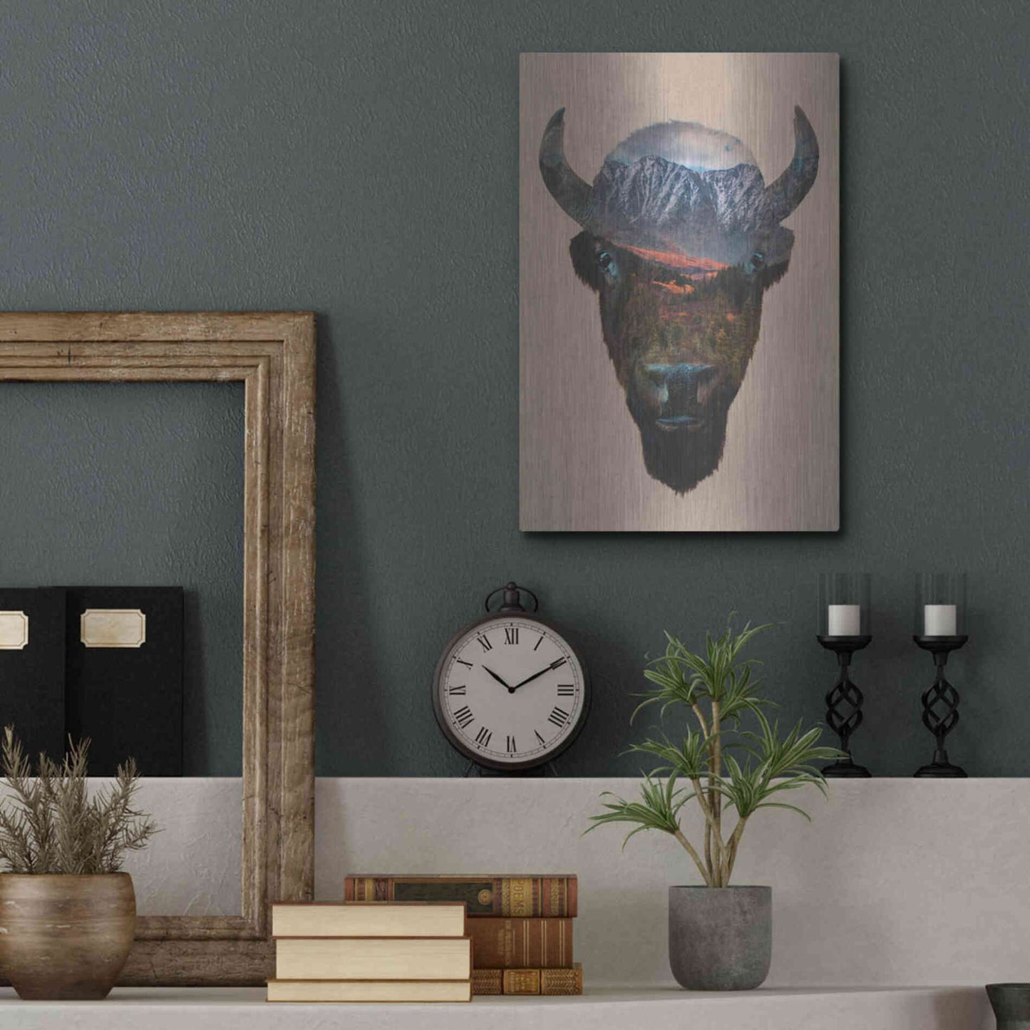 Luxe Metal Art 'Bison Peak' by Davies Babies, Metal Wall Art,12x16