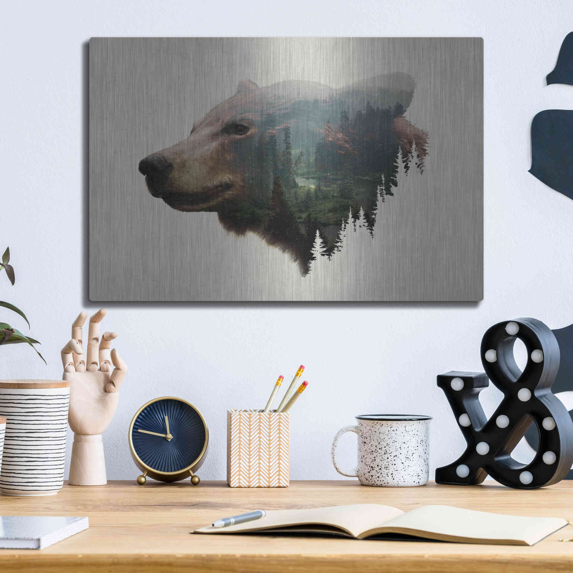 Luxe Metal Art 'Pacific Northwest Black Bear' by Davies Babies, Metal Wall Art,16x12